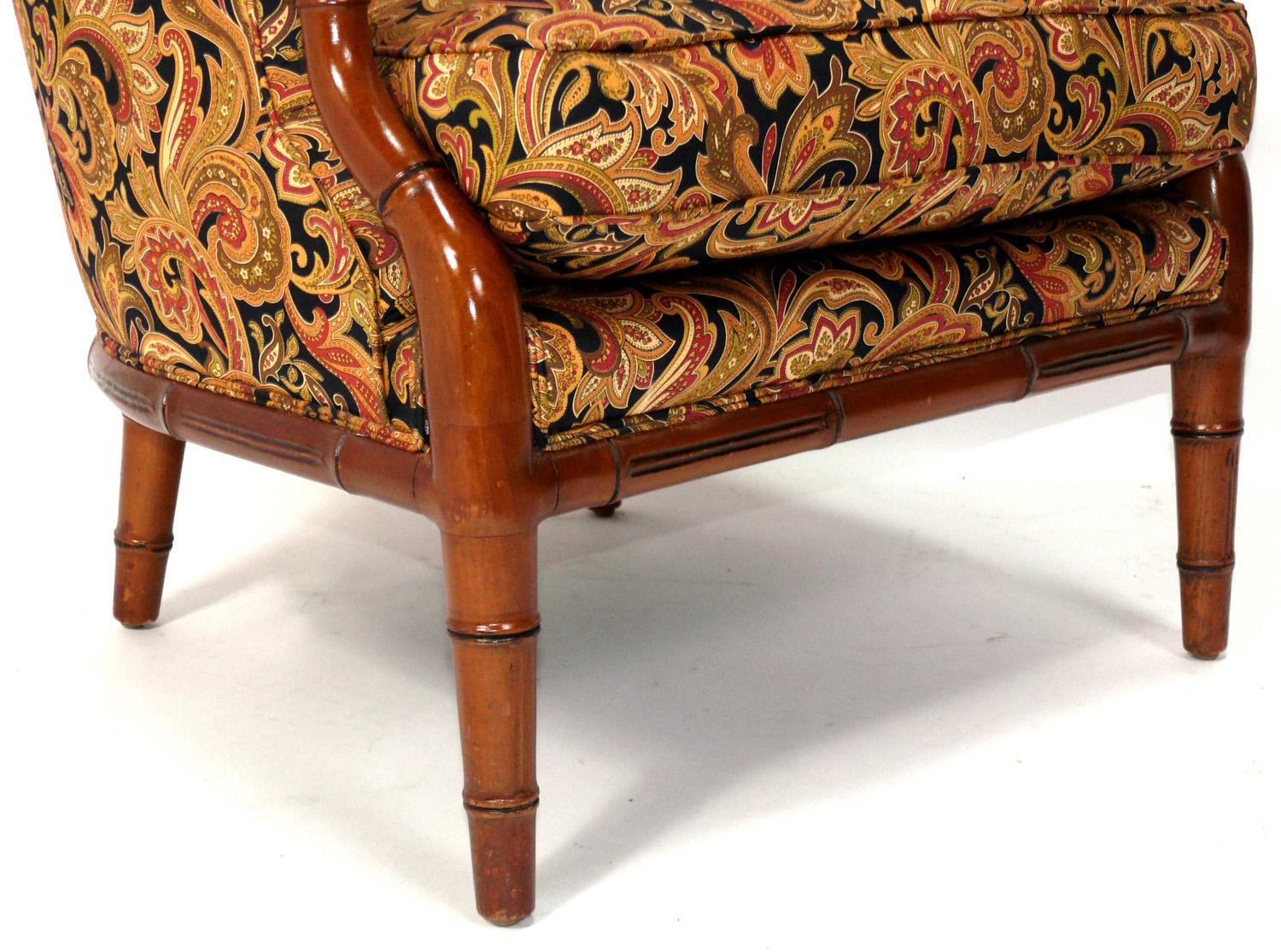 Pair of Faux Bamboo Lounge Chairs, Reupholstered in Your Fabric For Sale at 1stDibs
