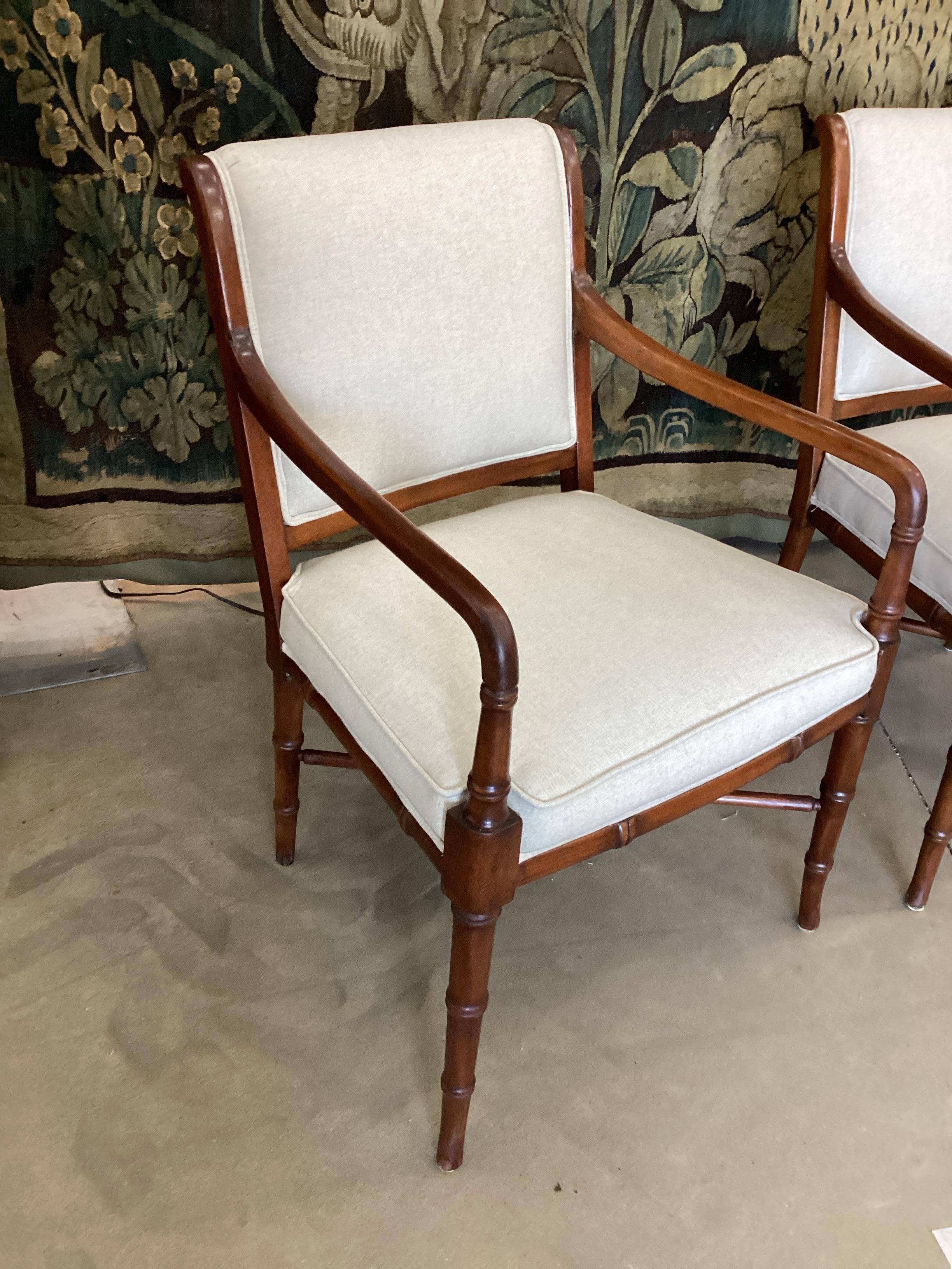 American Pair of Faux Bamboo Mahogany Armchairs  For Sale