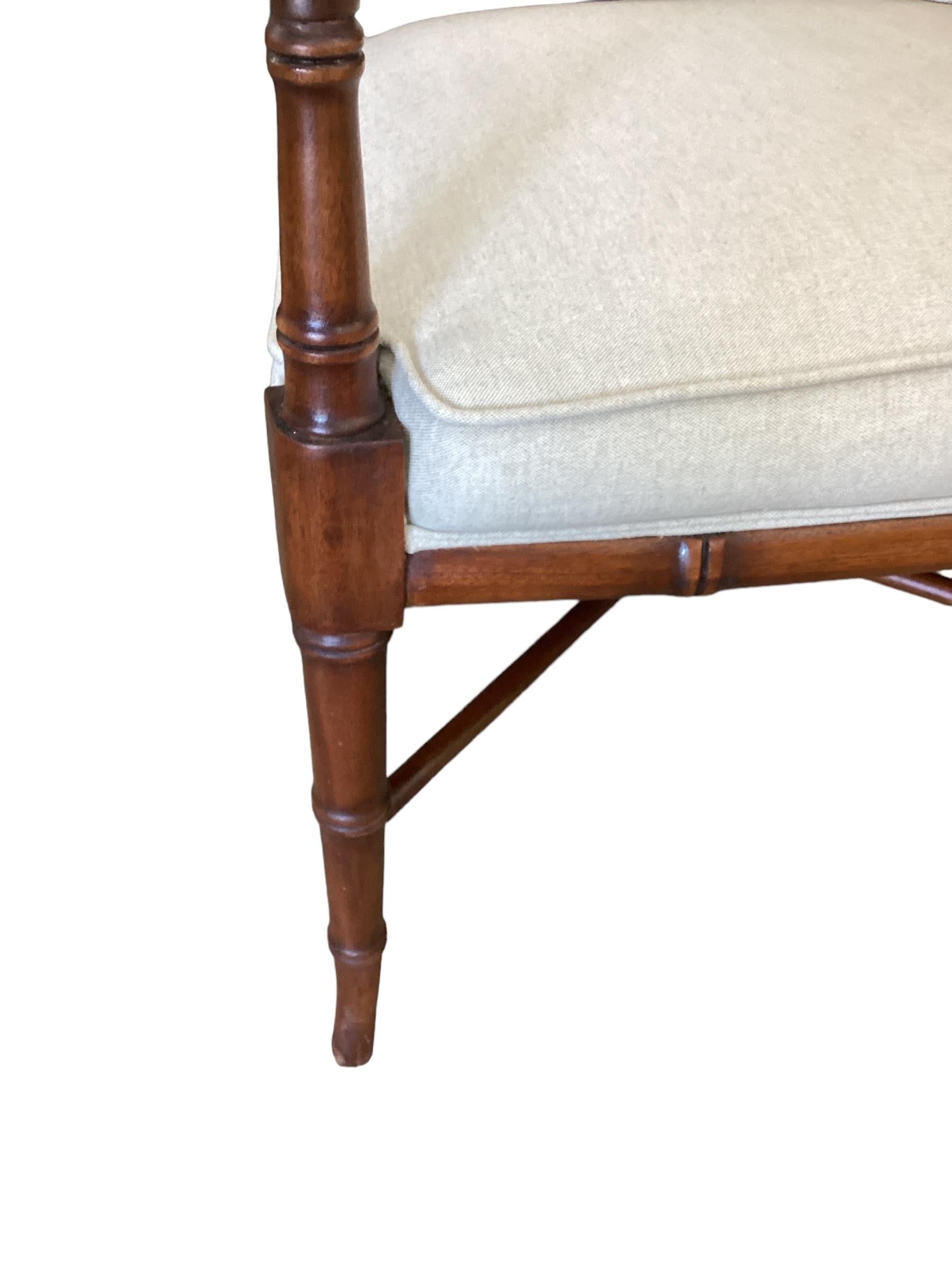 Pair of Faux Bamboo Mahogany Armchairs  In Good Condition For Sale In Chapel Hill, NC