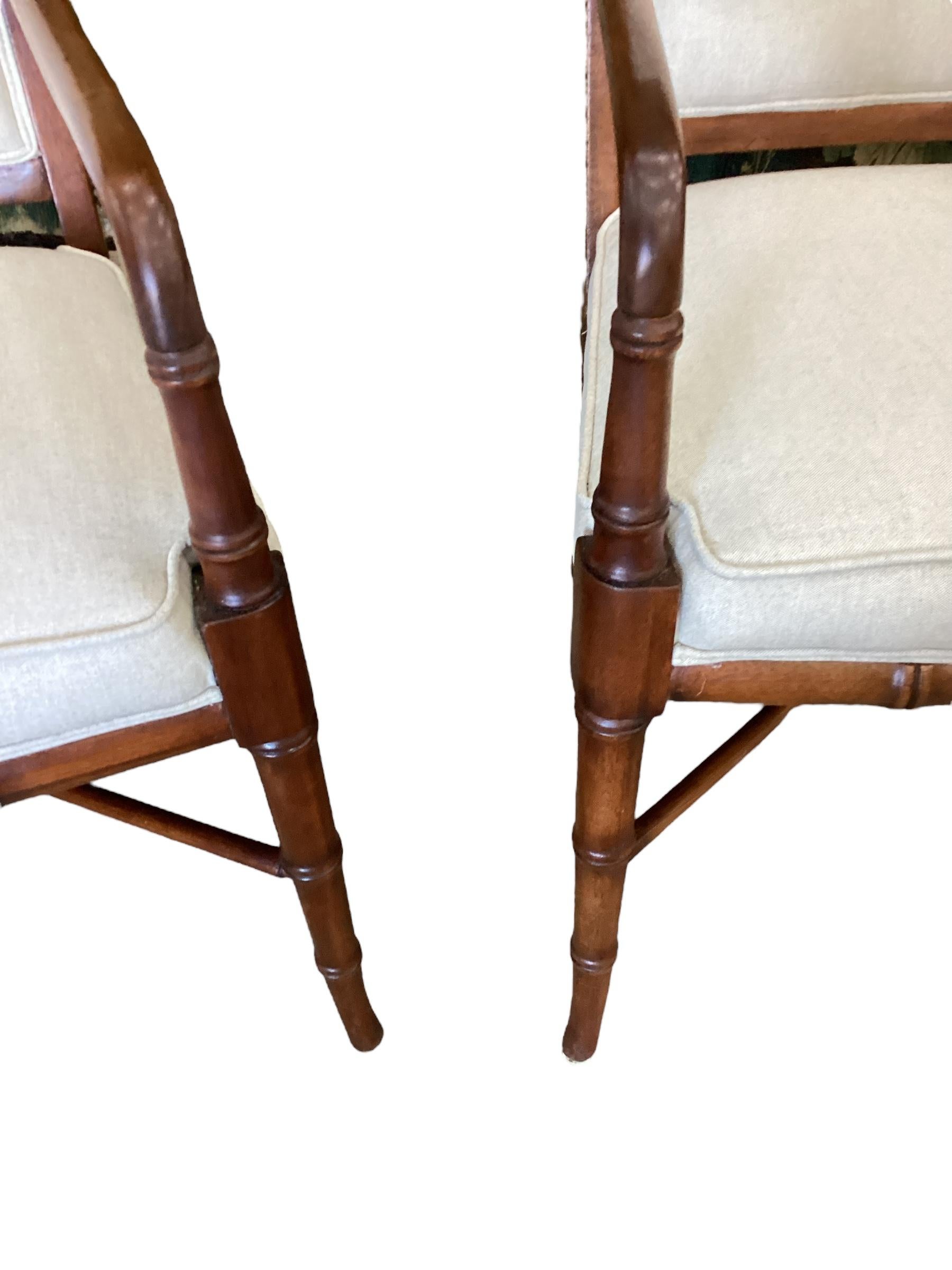 Early 20th Century Pair of Faux Bamboo Mahogany Armchairs  For Sale