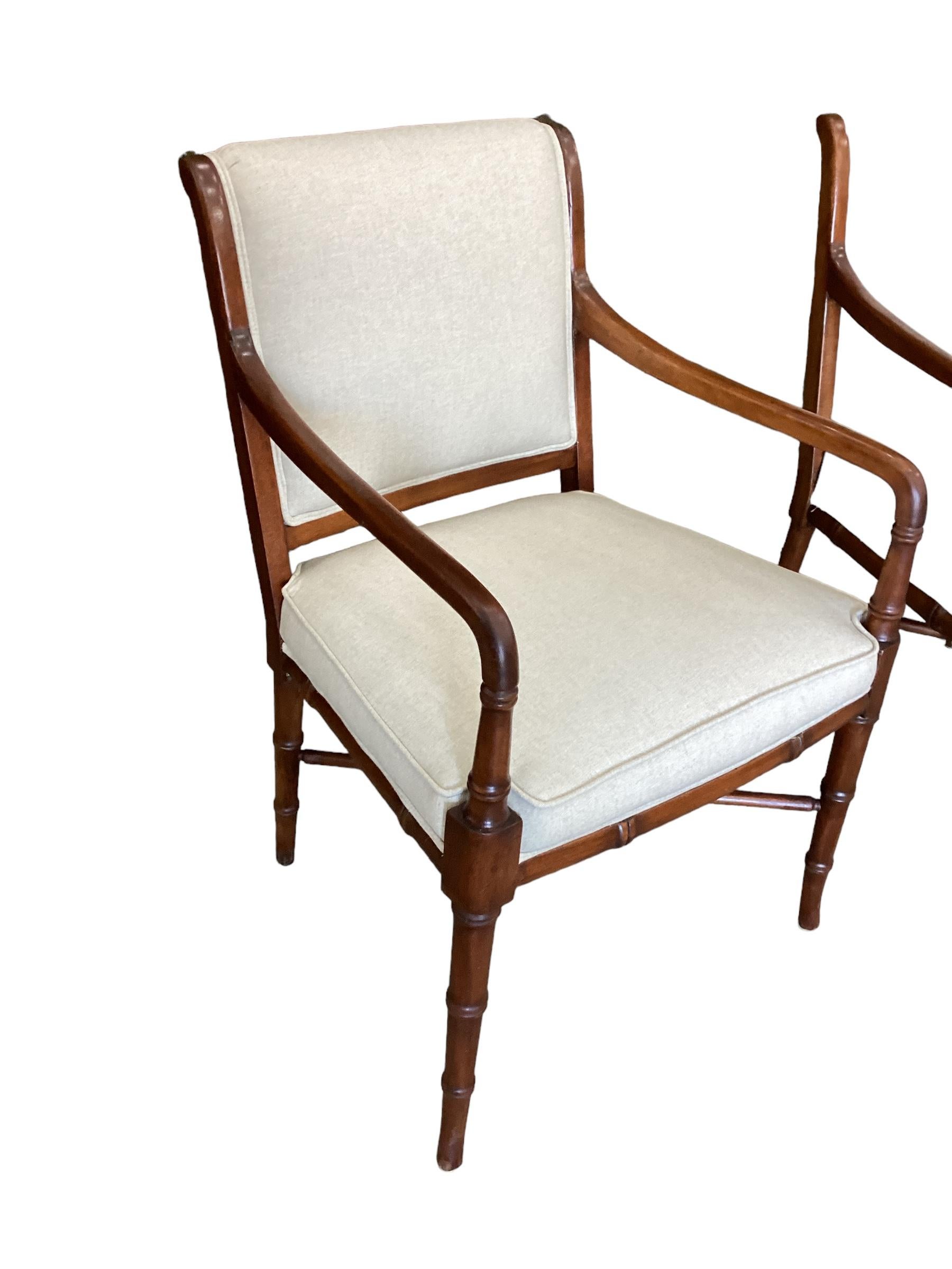 Pair of Faux Bamboo Mahogany Armchairs  For Sale 3