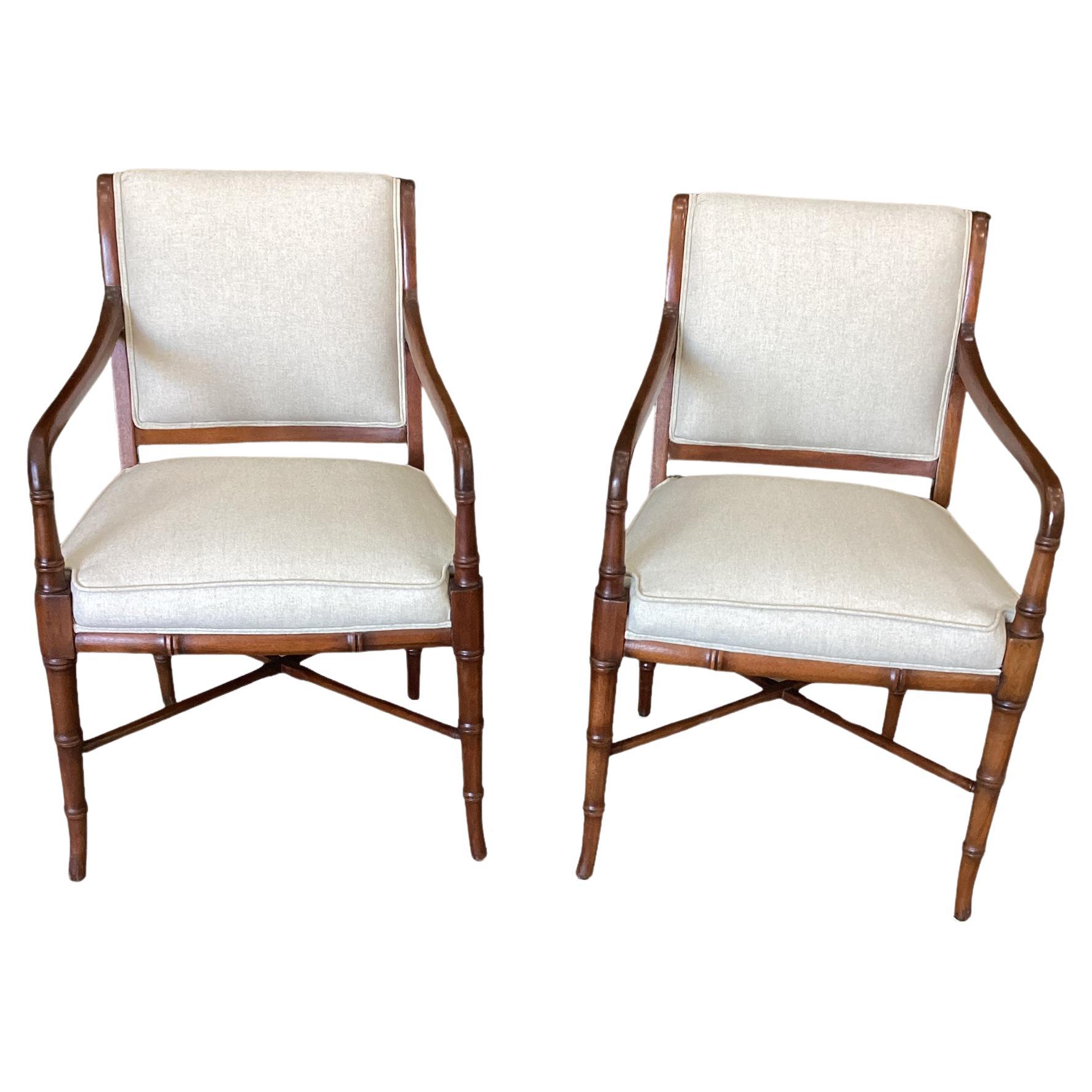 Pair of Faux Bamboo Mahogany Armchairs  For Sale