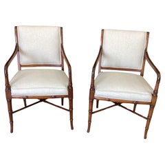 Pair of Faux Bamboo Mahogany Armchairs 