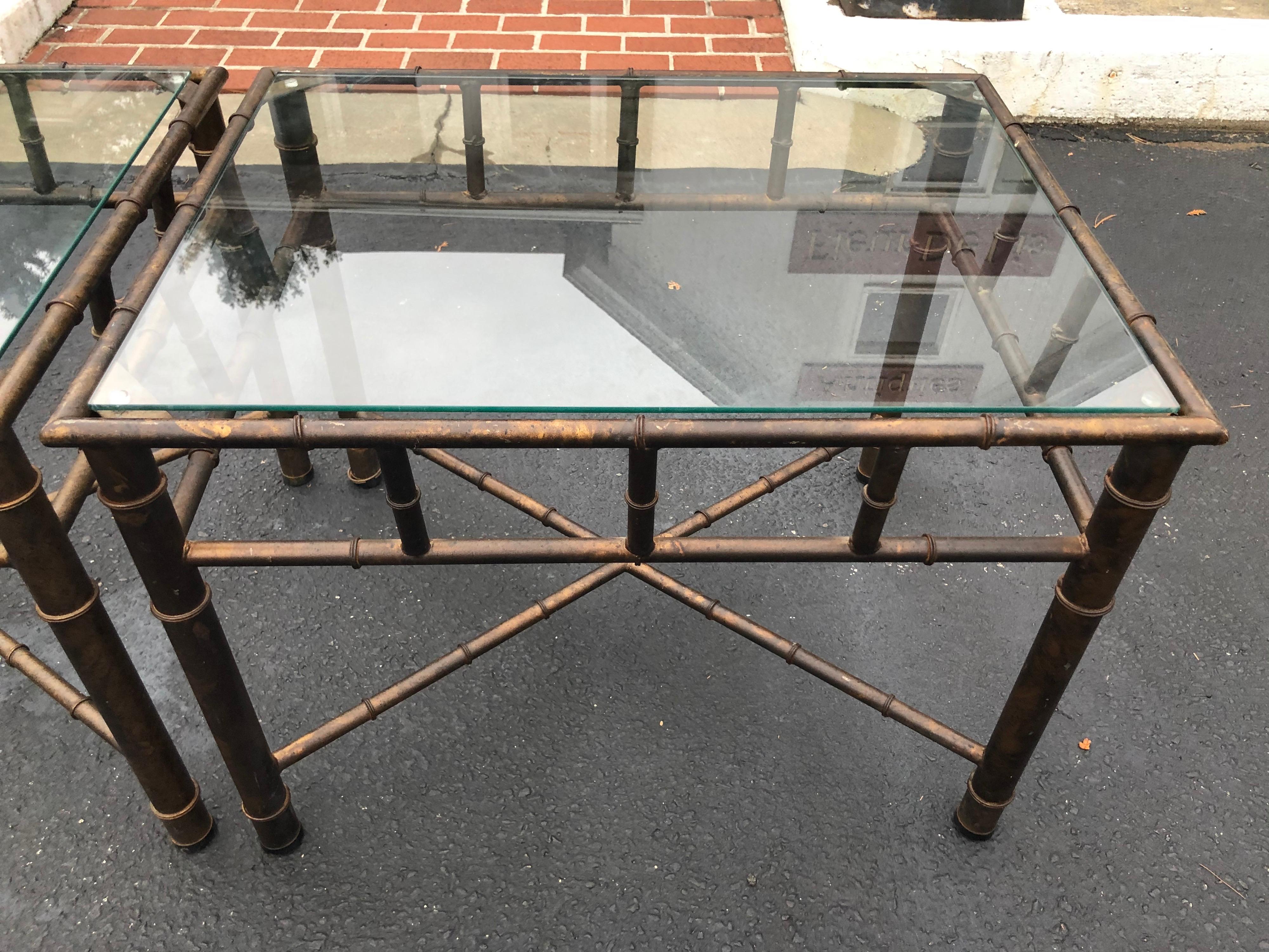 Pair of Faux Bamboo Metal End Tables 10