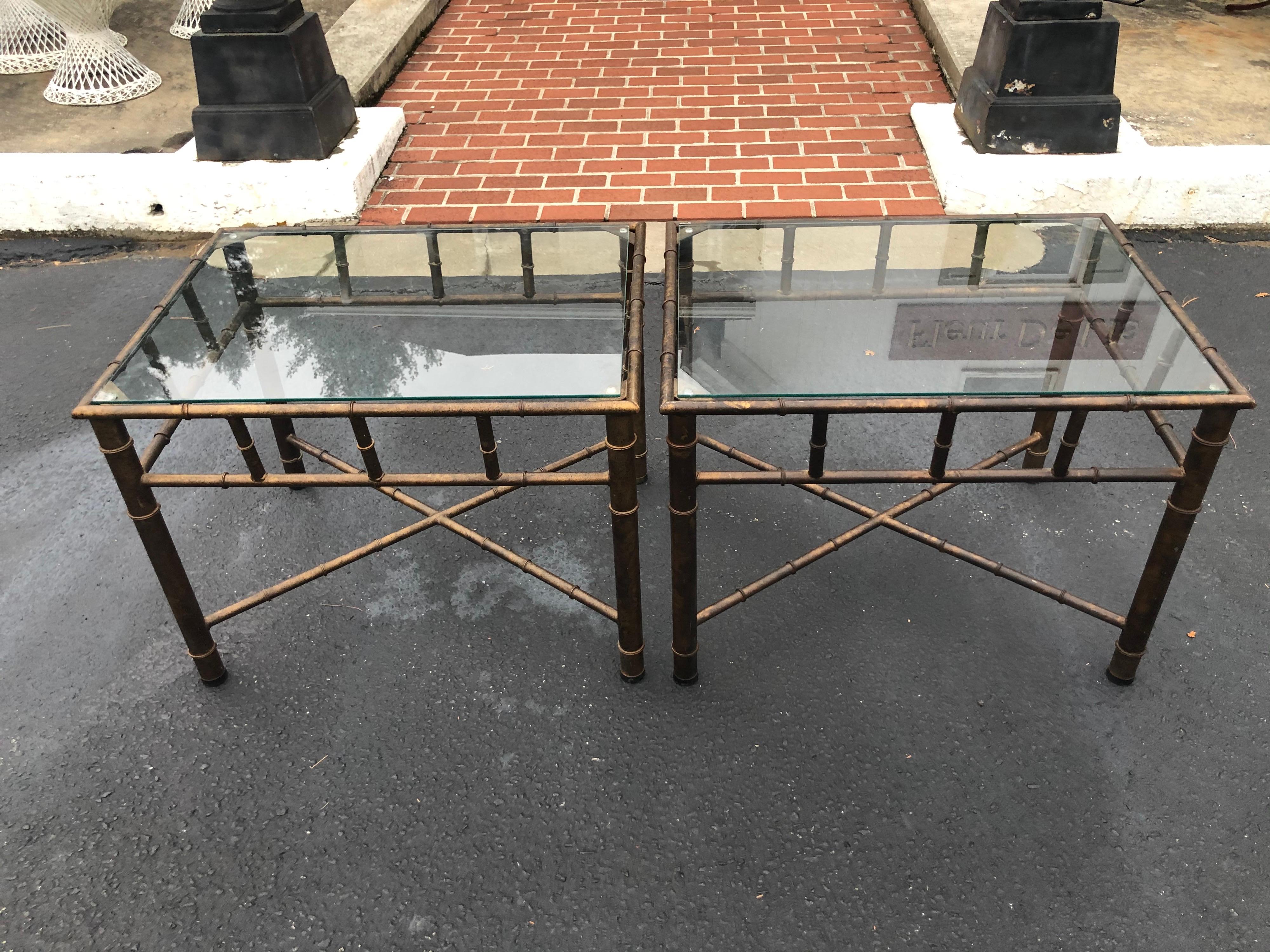 Pair of Faux Bamboo Metal End Tables 12