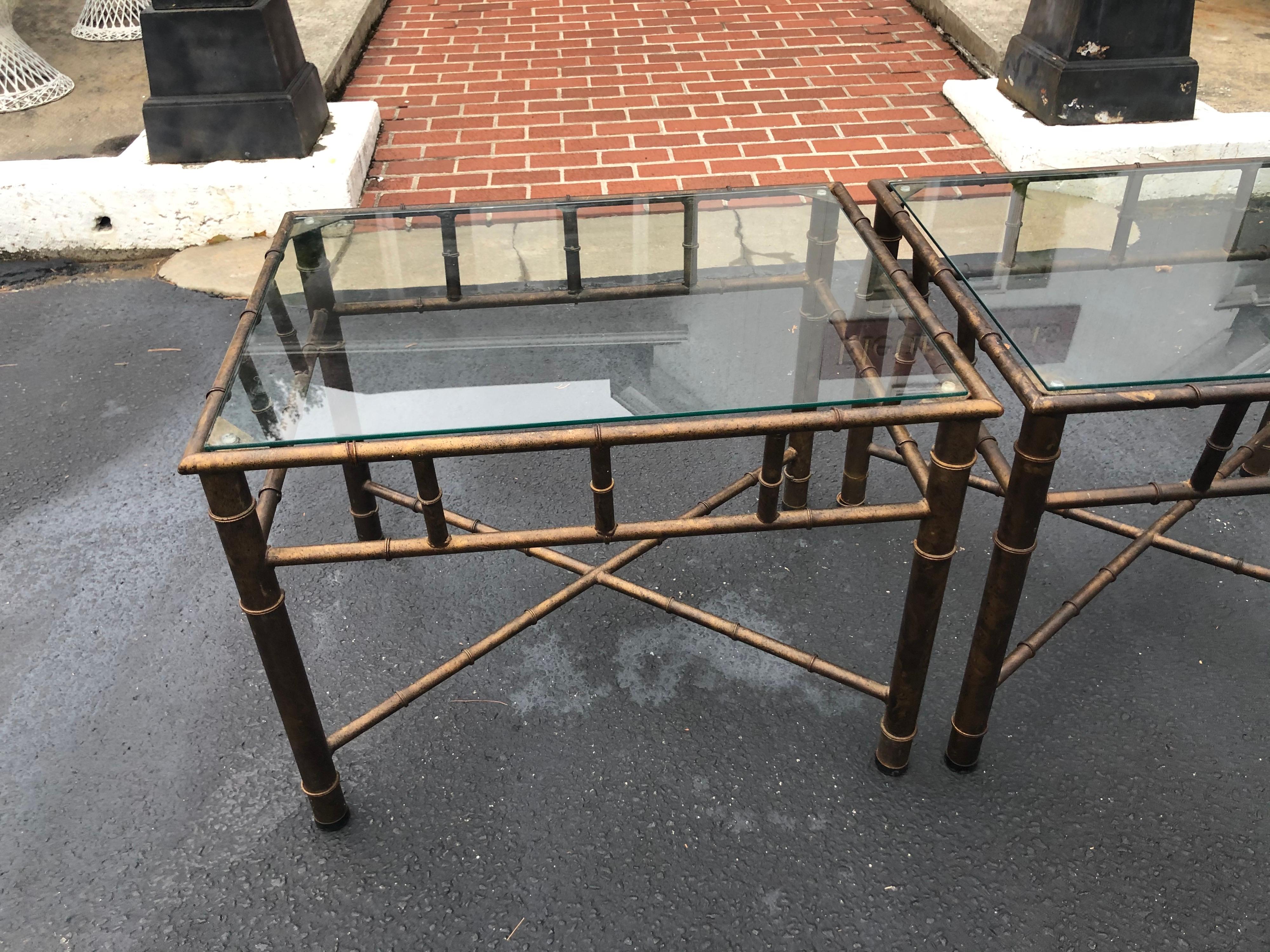 Pair of Faux Bamboo Metal End Tables In Good Condition In Redding, CT