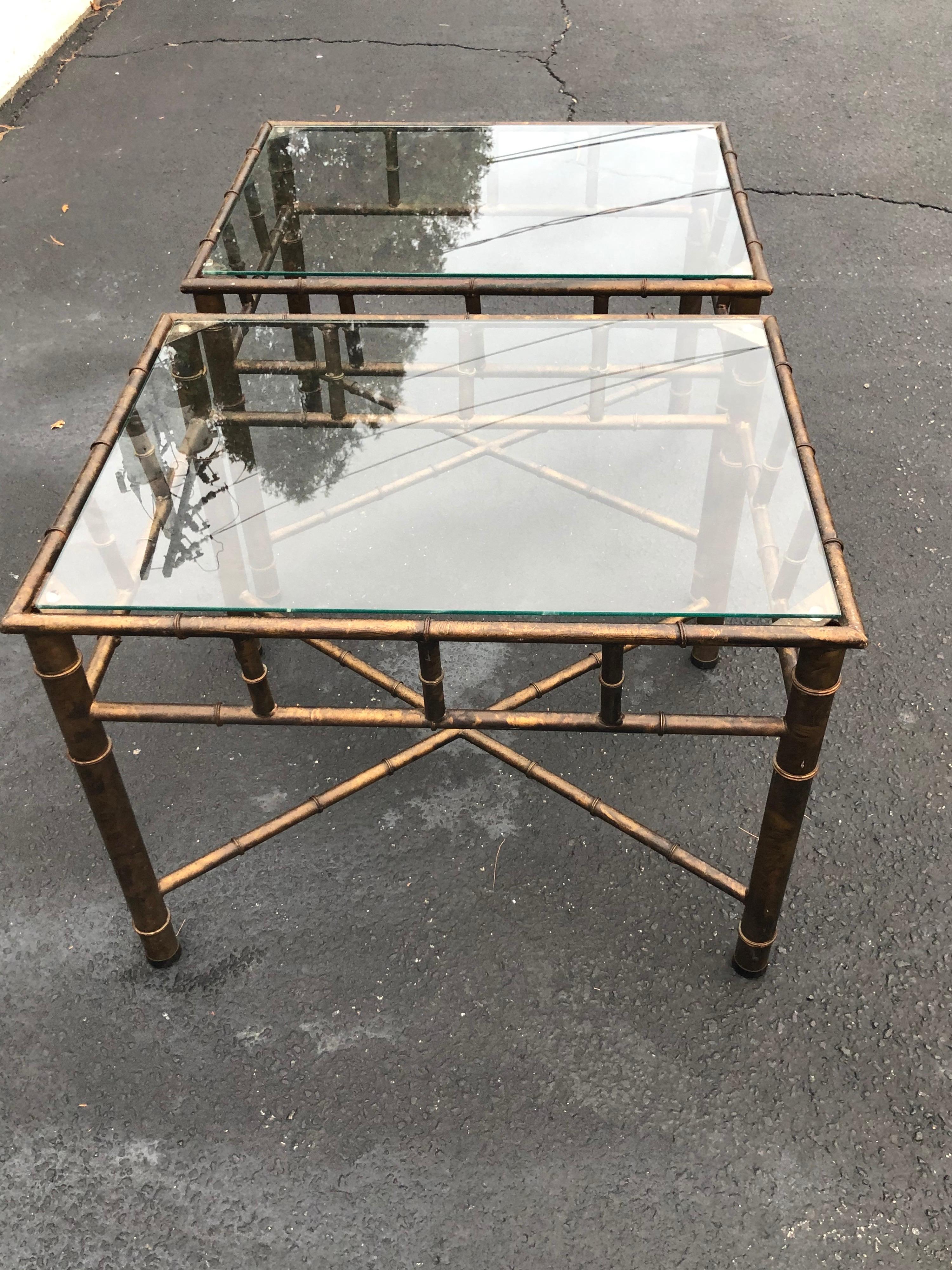 Late 20th Century Pair of Faux Bamboo Metal End Tables
