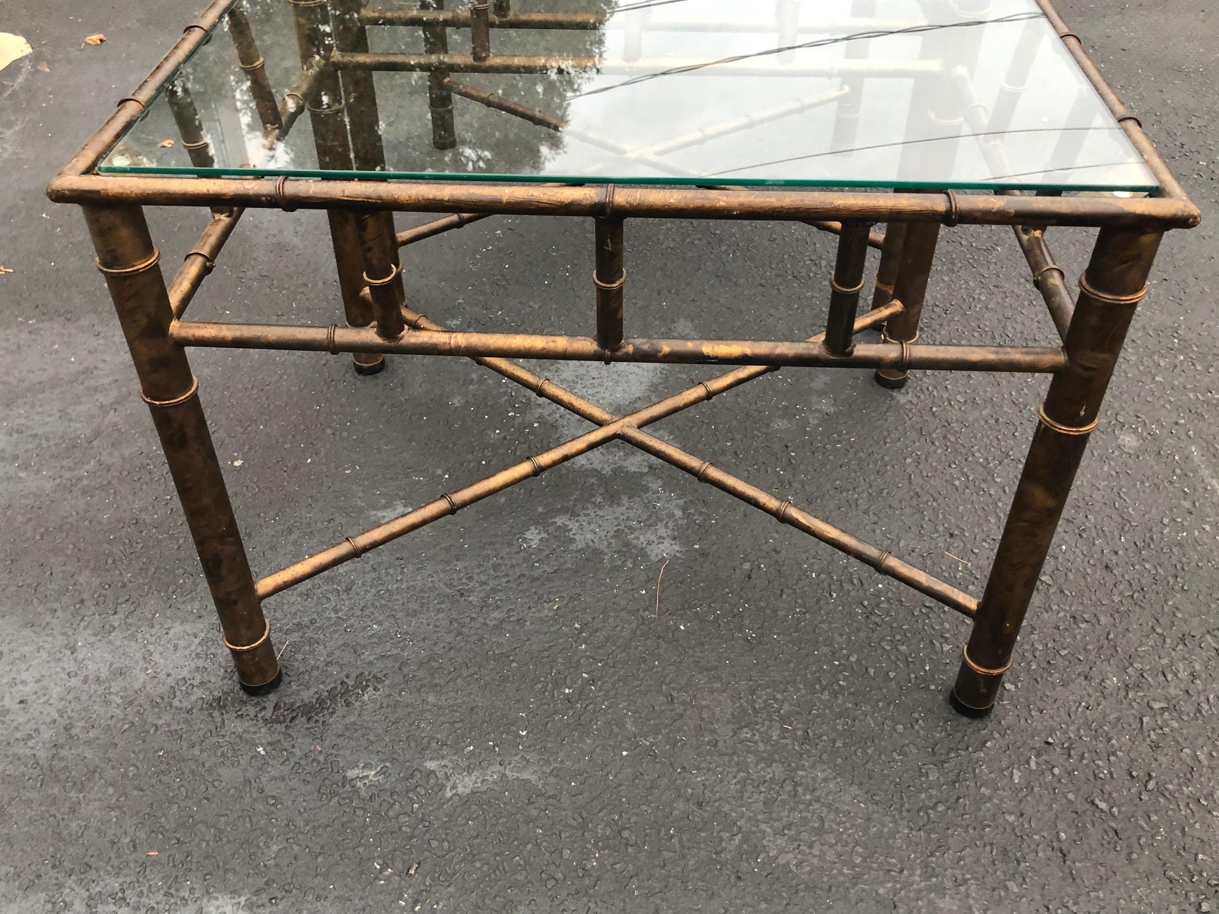 Pair of Faux Bamboo Metal End Tables 1