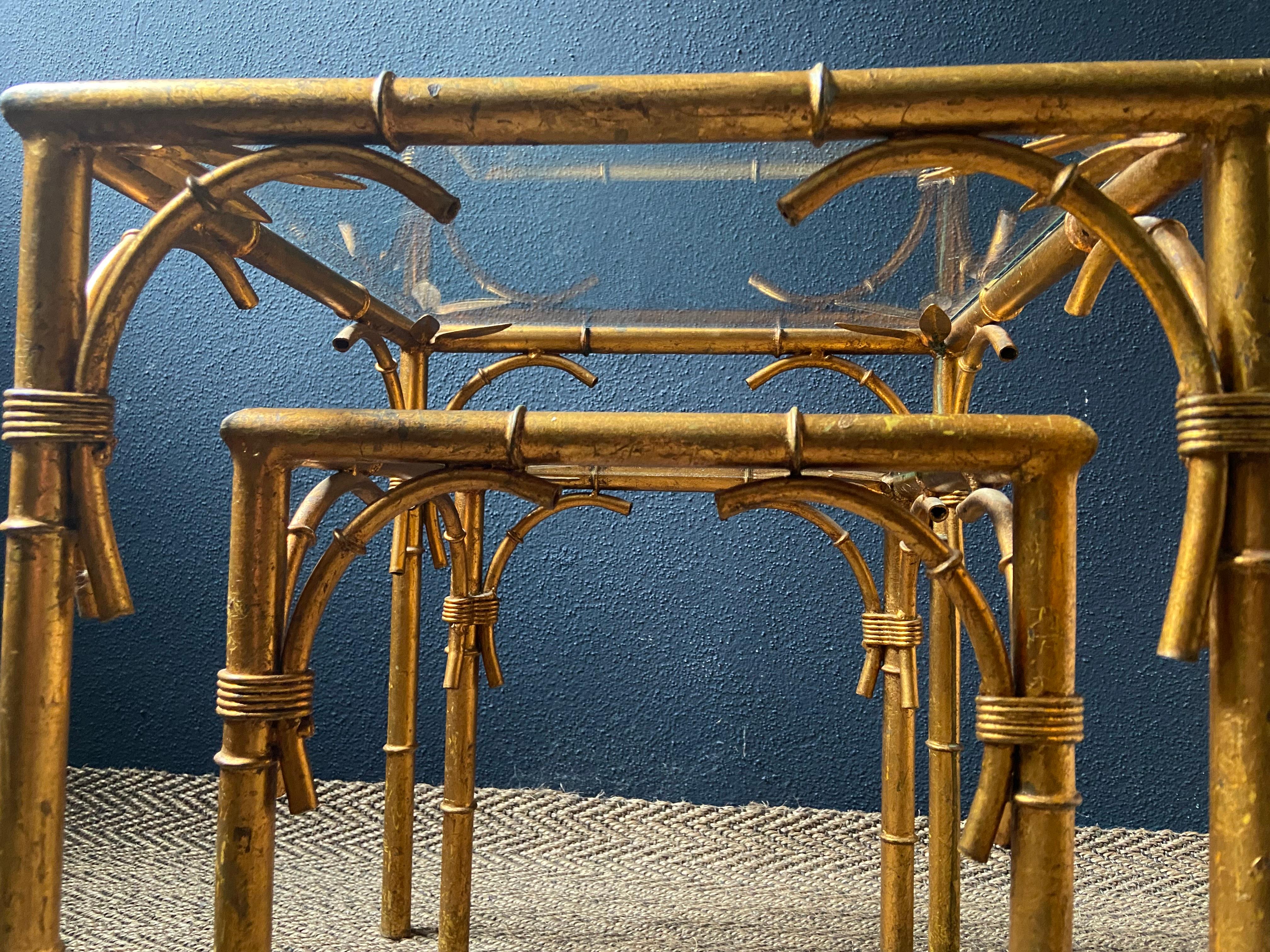 Pair of Faux Bamboo Nesting Tables with Glass Tops, France, 1960s For Sale 2