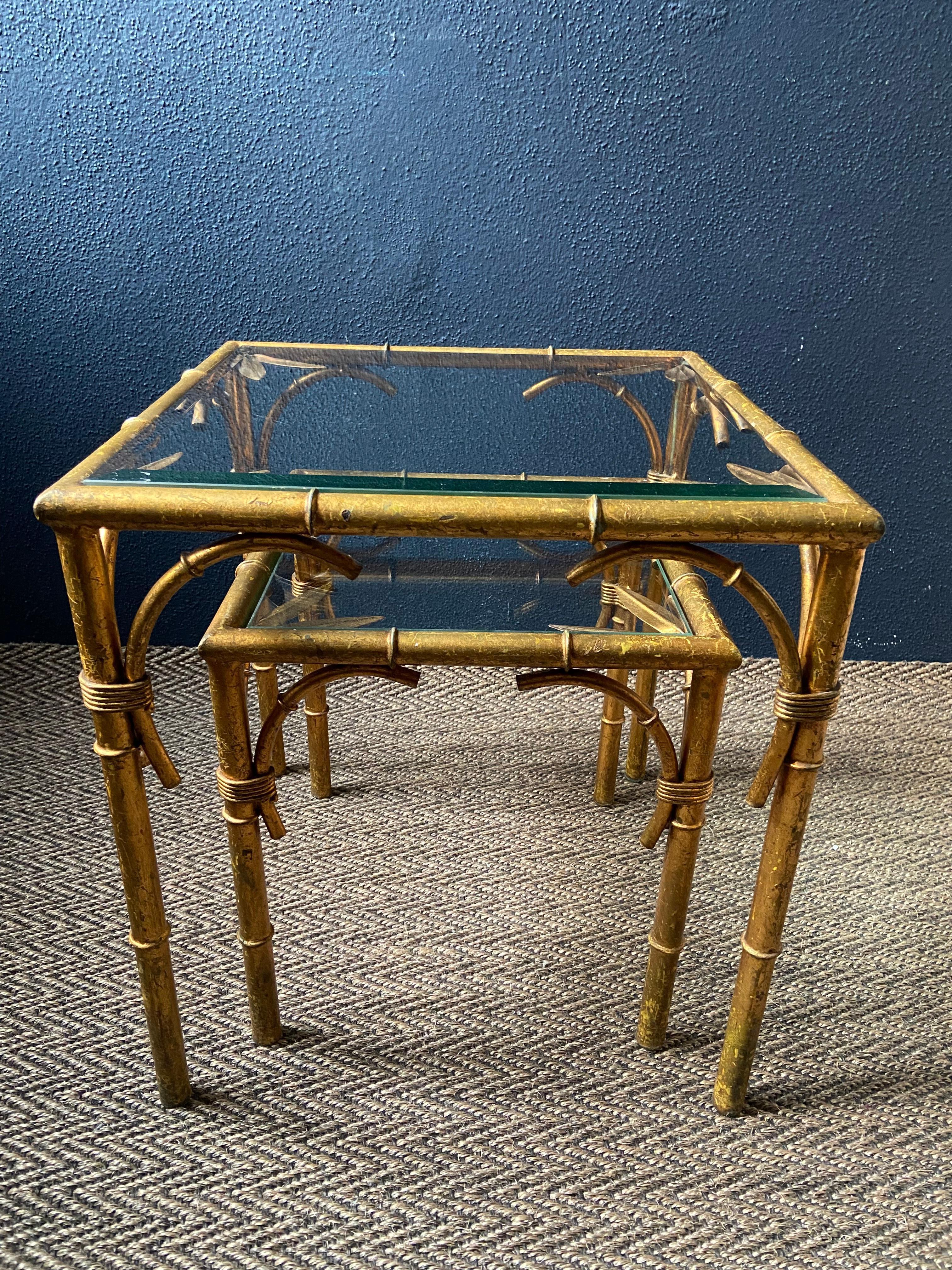 Pair of Faux Bamboo Nesting Tables with Glass Tops, France, 1960s For Sale 3