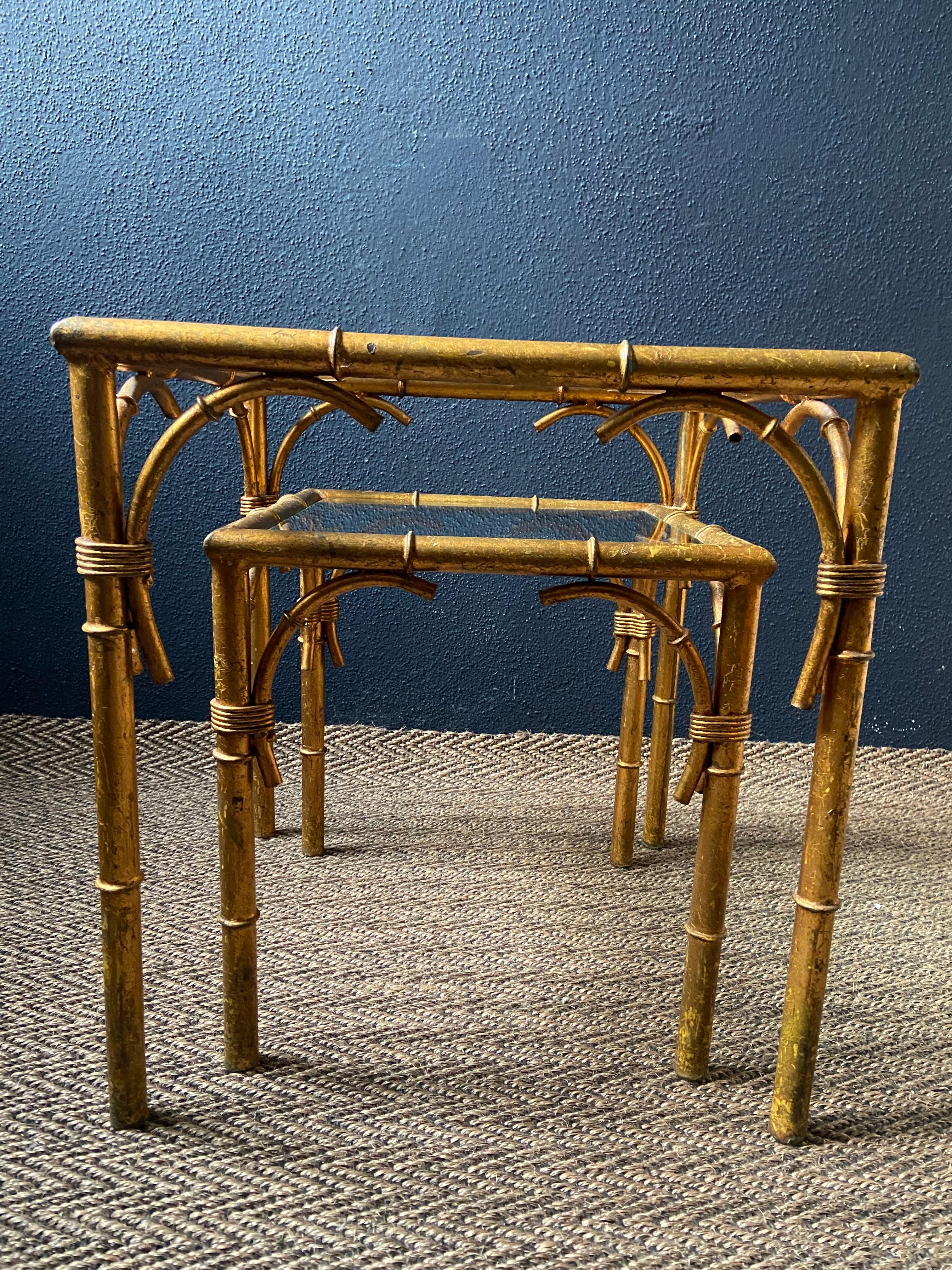 Pair of Faux Bamboo Nesting Tables with Glass Tops, France, 1960s For Sale 4