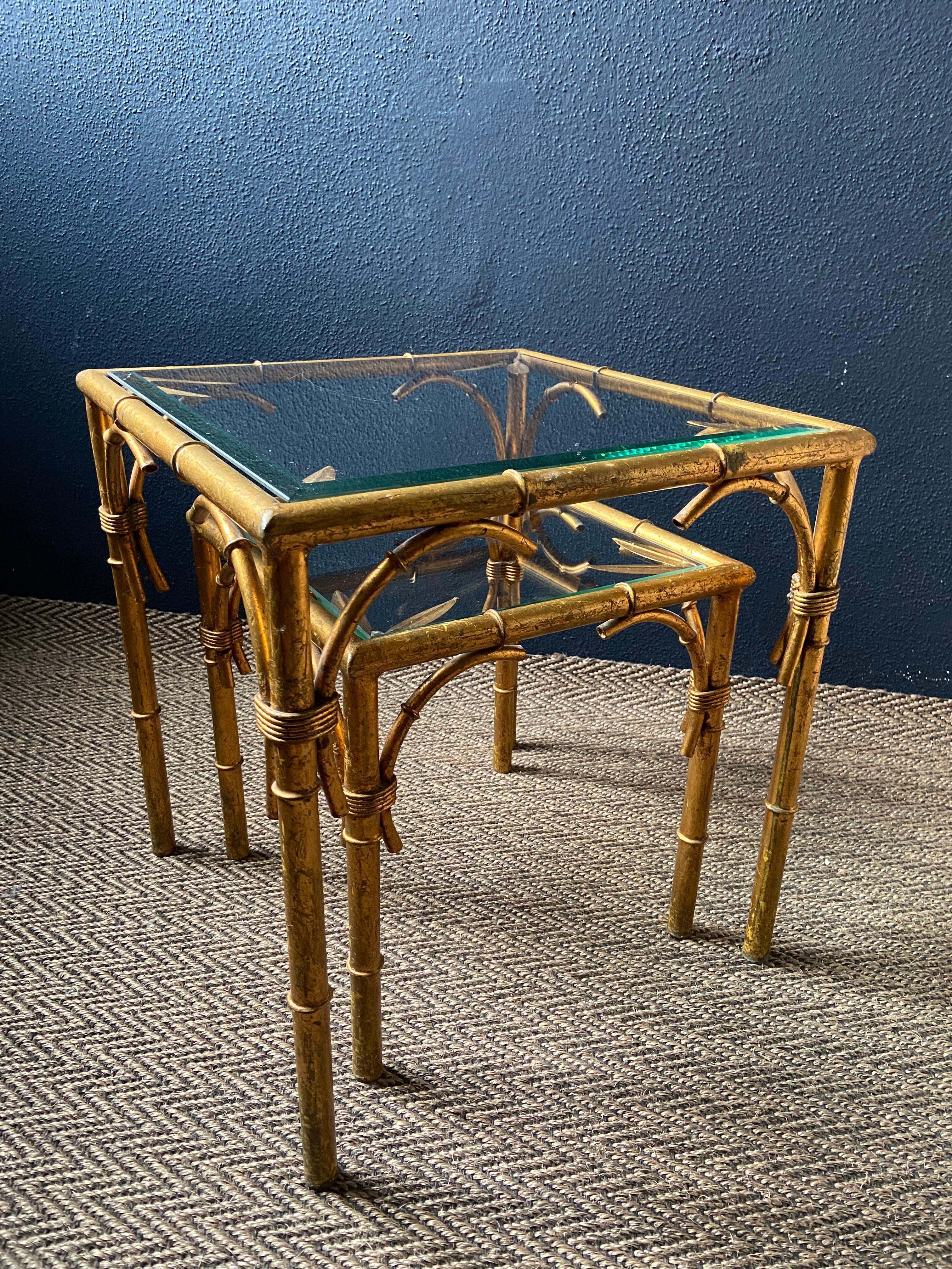 Pair of Faux Bamboo Nesting Tables with Glass Tops, France, 1960s In Good Condition For Sale In Cork, IE