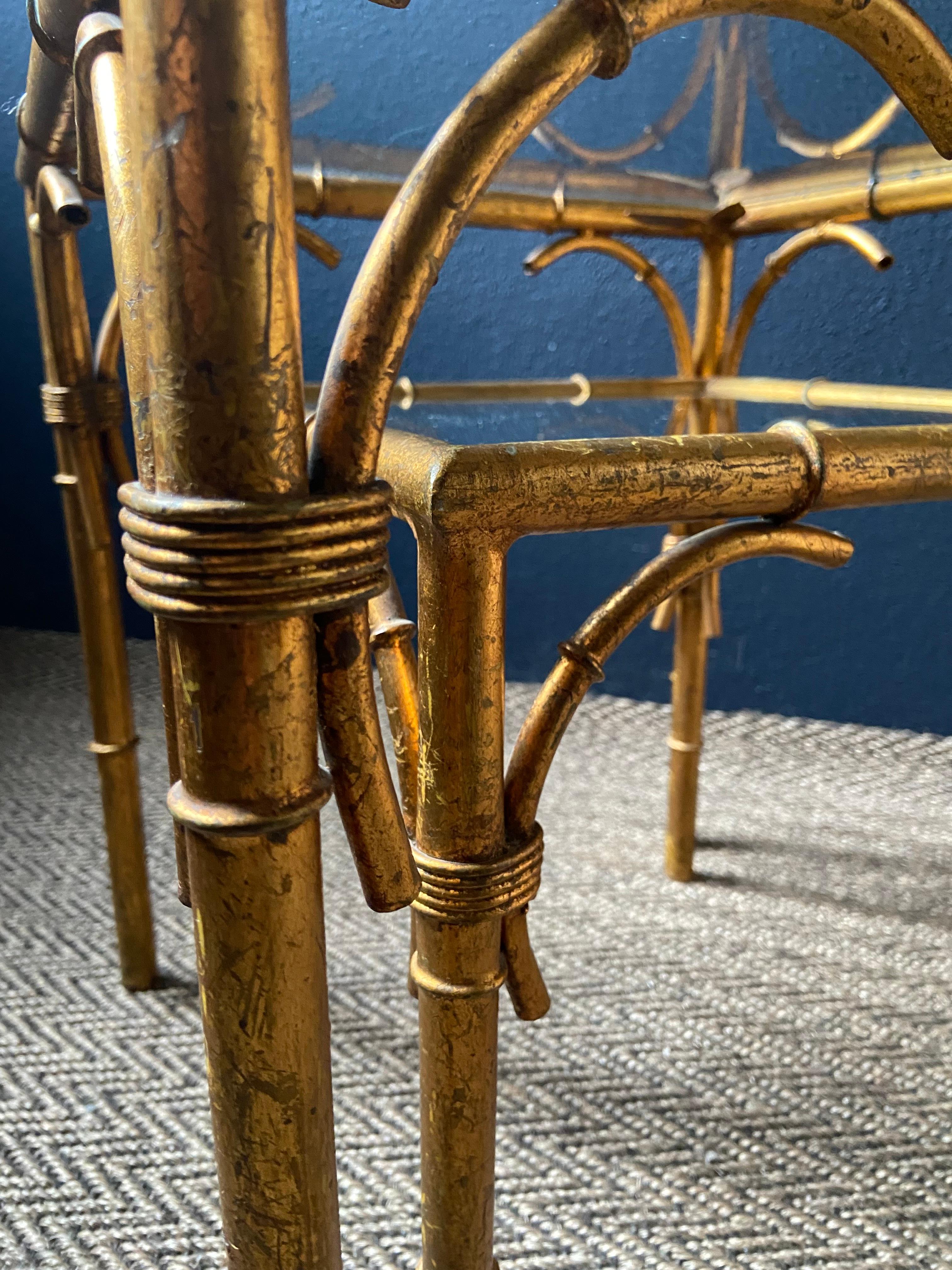 Mid-20th Century Pair of Faux Bamboo Nesting Tables with Glass Tops, France, 1960s For Sale