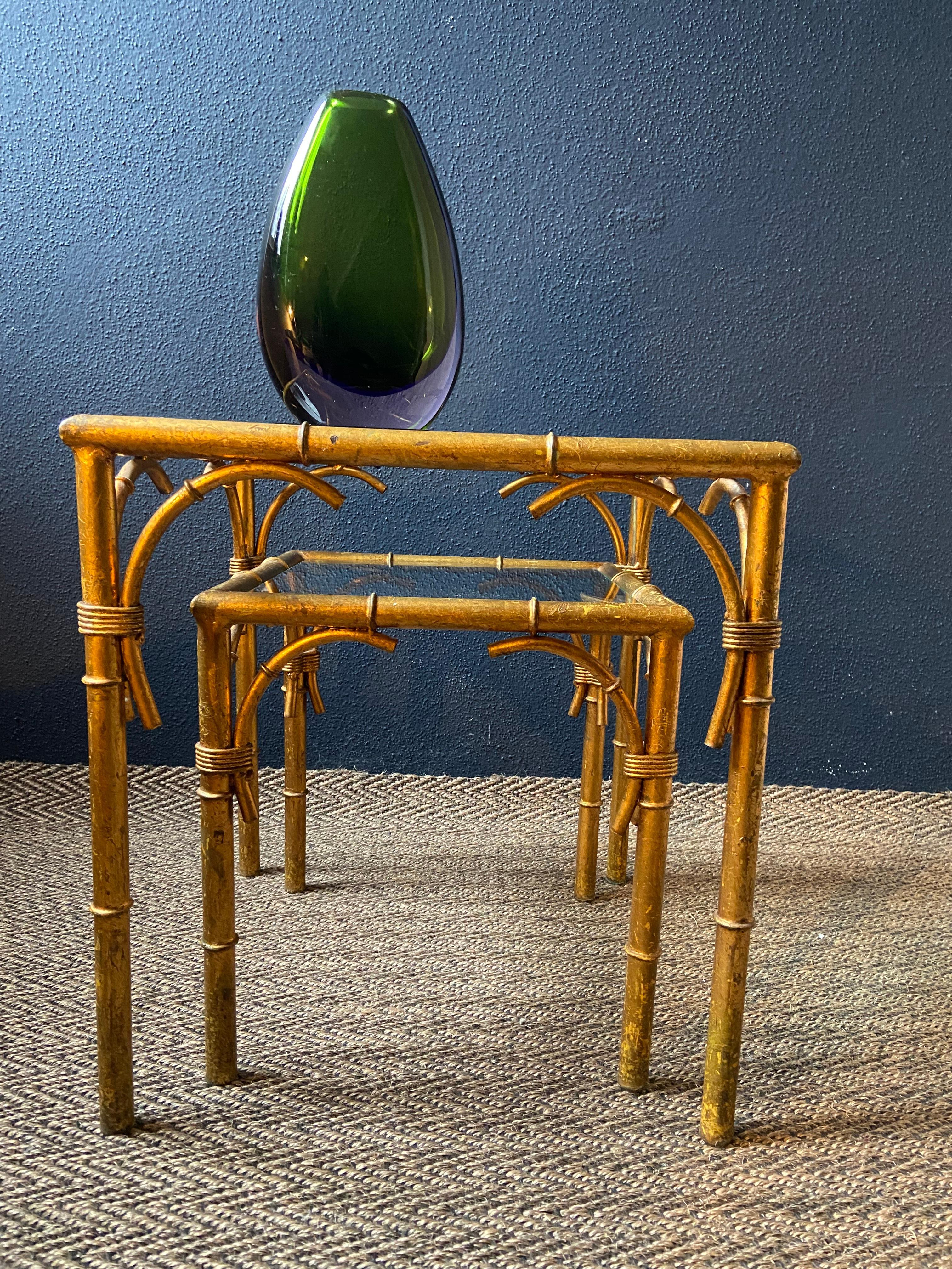Pair of Faux Bamboo Nesting Tables with Glass Tops, France, 1960s For Sale 1