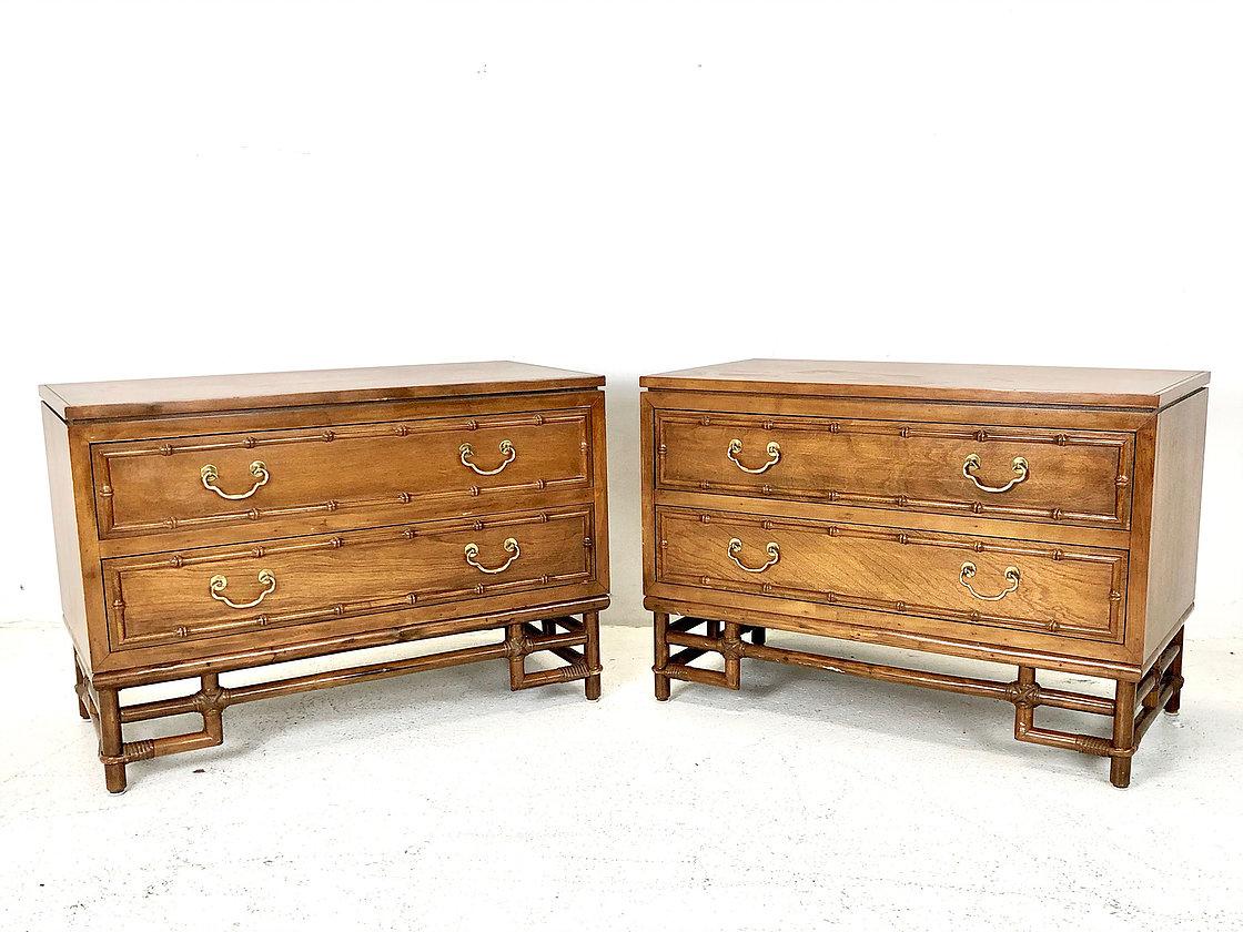 Mid-Century Modern Pair of Faux Bamboo Nightstands by Ficks Reed