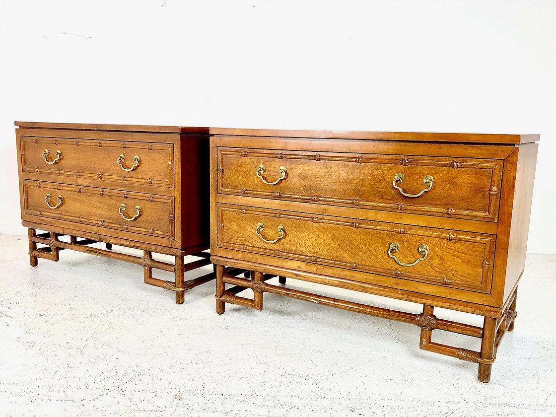 20th Century Pair of Faux Bamboo Nightstands by Ficks Reed