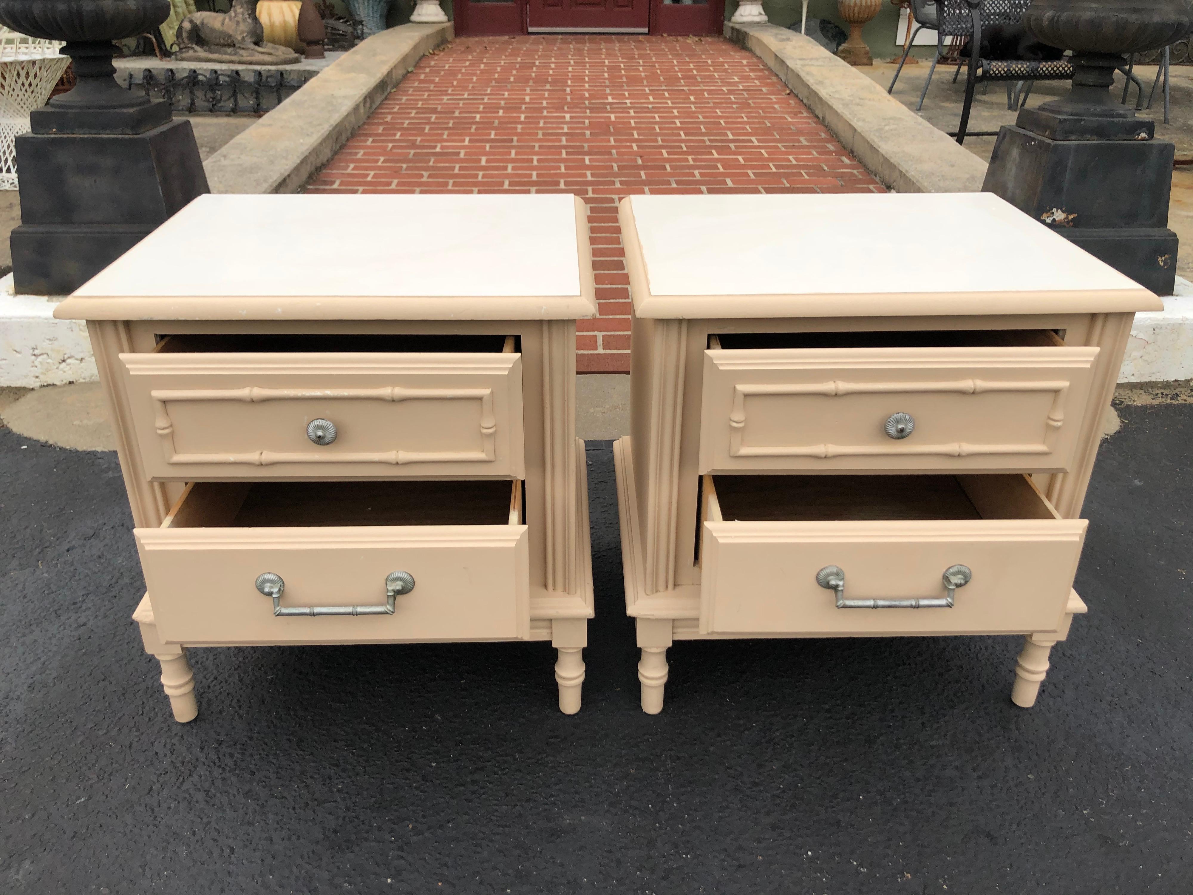 Pair of Faux Bamboo Nightstands in the Style of Henry Link For Sale 11
