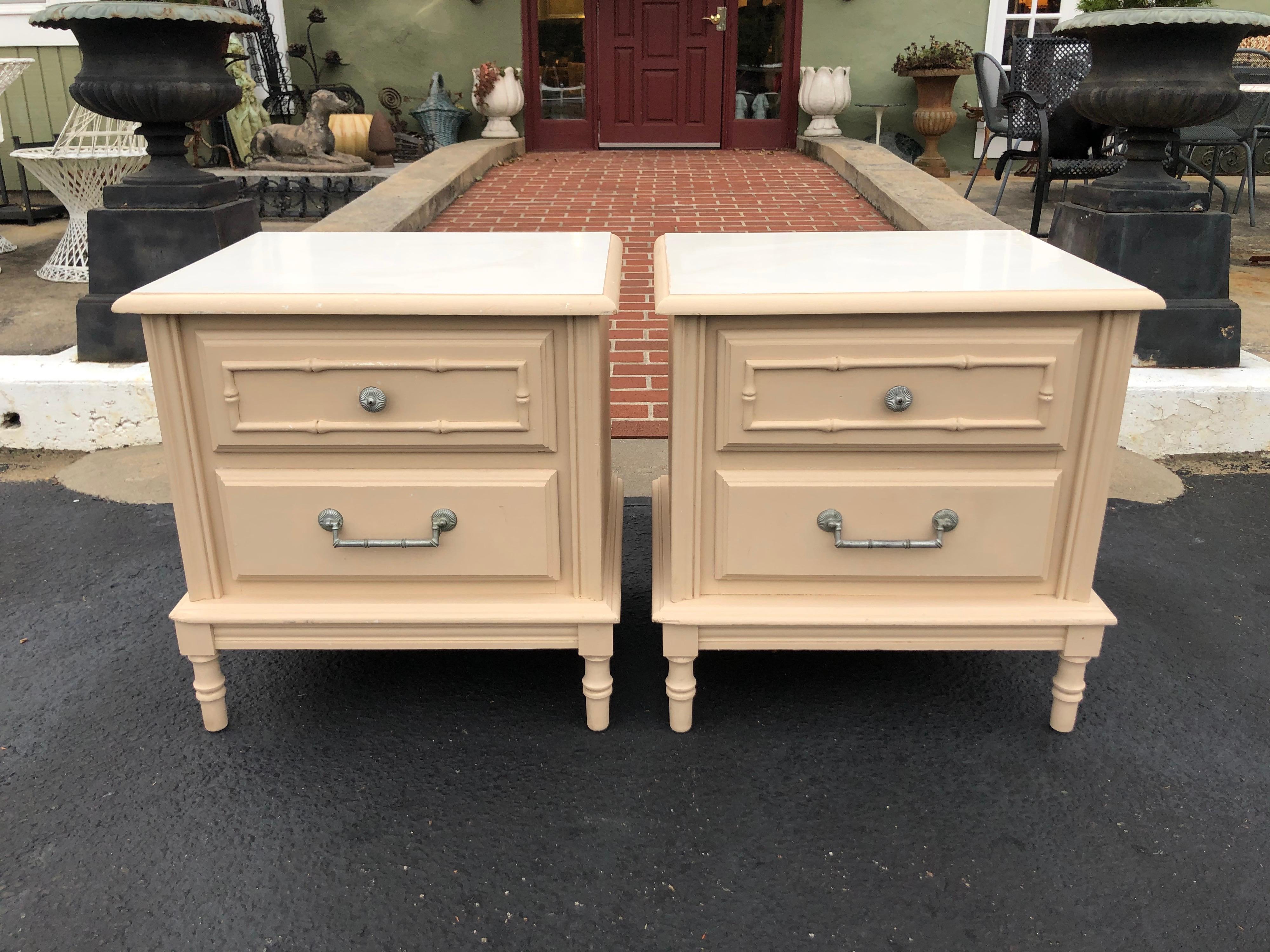 Hollywood Regency Pair of Faux Bamboo Nightstands in the Style of Henry Link For Sale