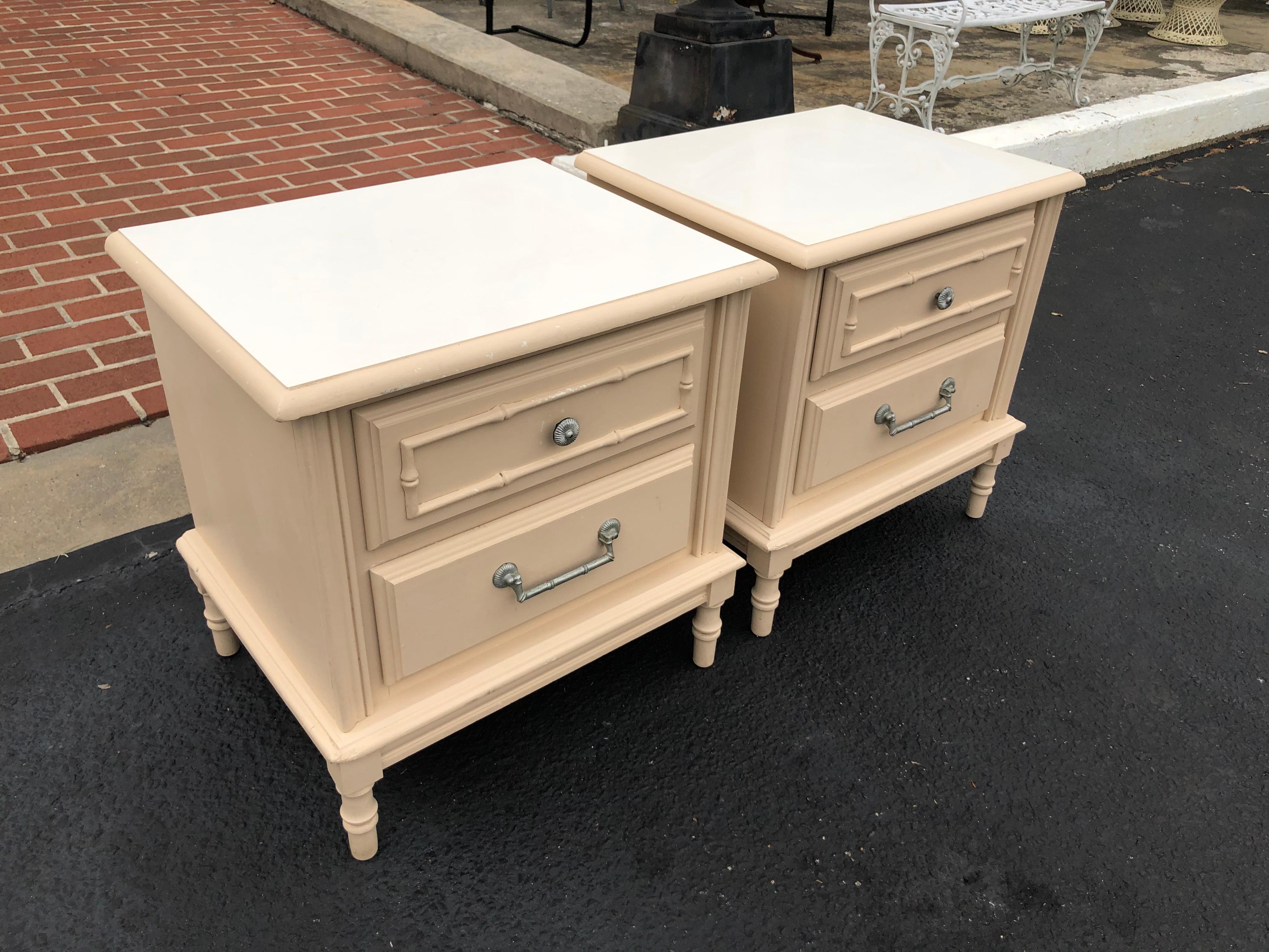 Late 20th Century Pair of Faux Bamboo Nightstands in the Style of Henry Link For Sale
