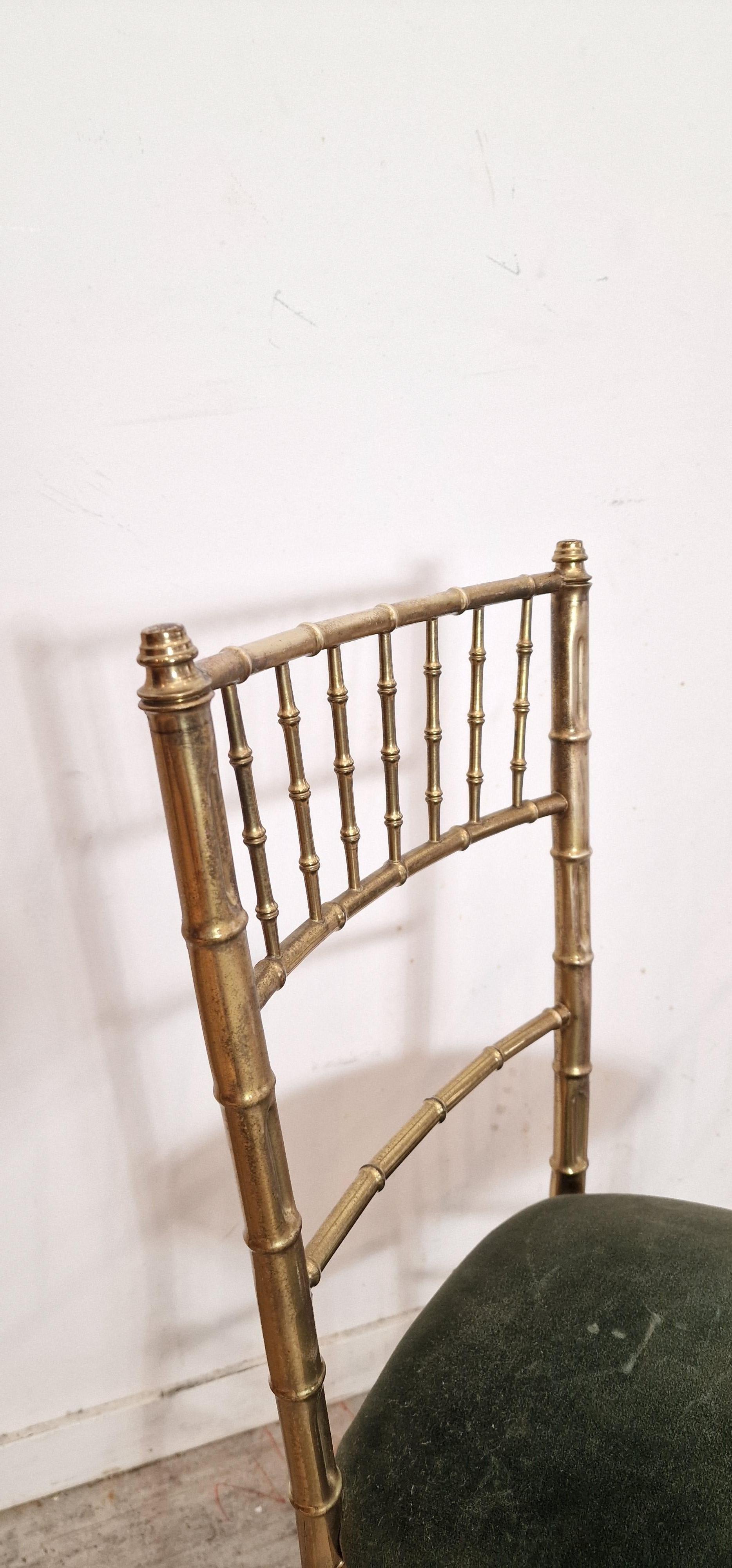 Brass Pair of Faux Bamboo Opera Chairs, 1940s, French For Sale