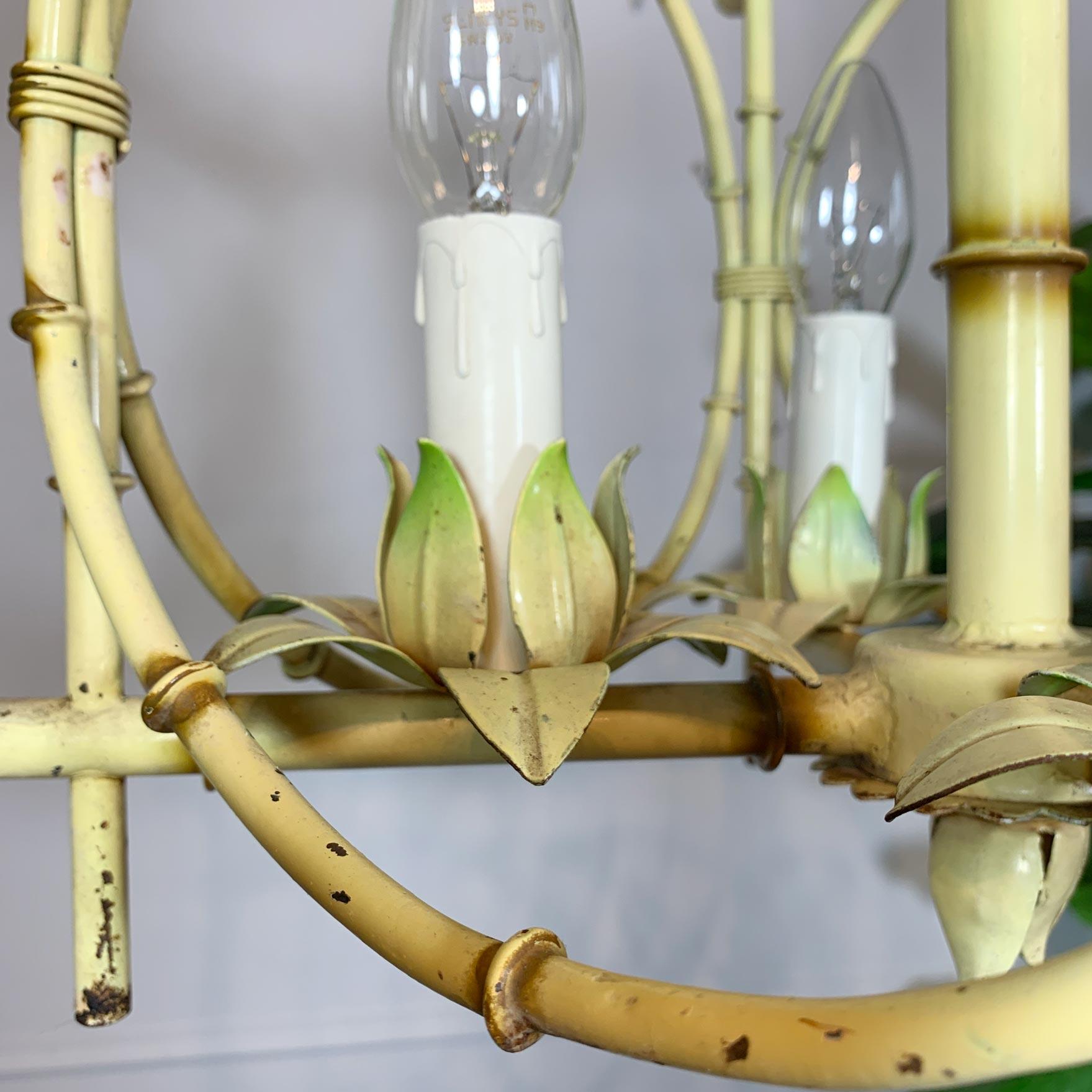 Pair of Faux Bamboo Pagoda Chandeliers Italy 1950's For Sale 4