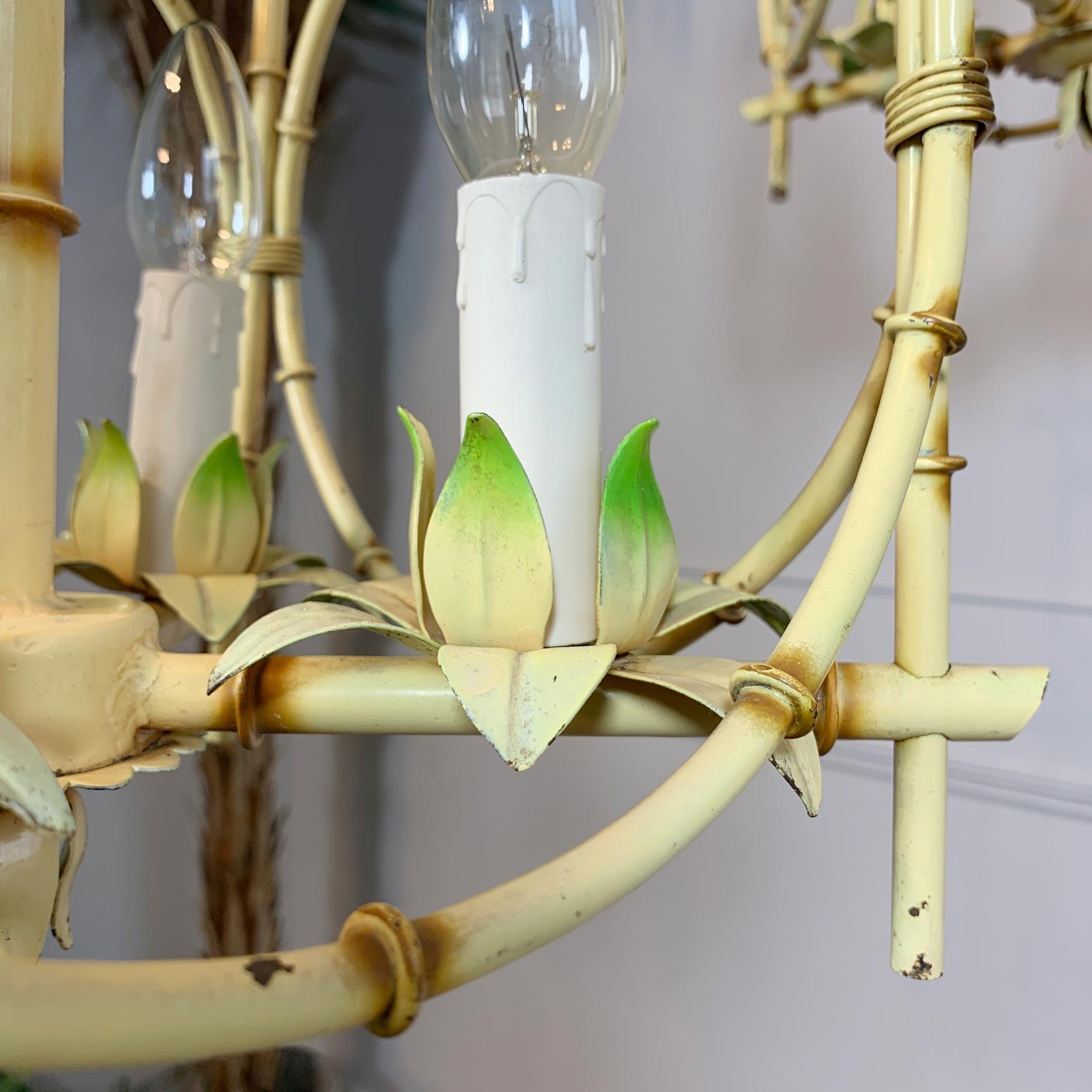 Pair of Faux Bamboo Pagoda Chandeliers Italy 1950's For Sale 1