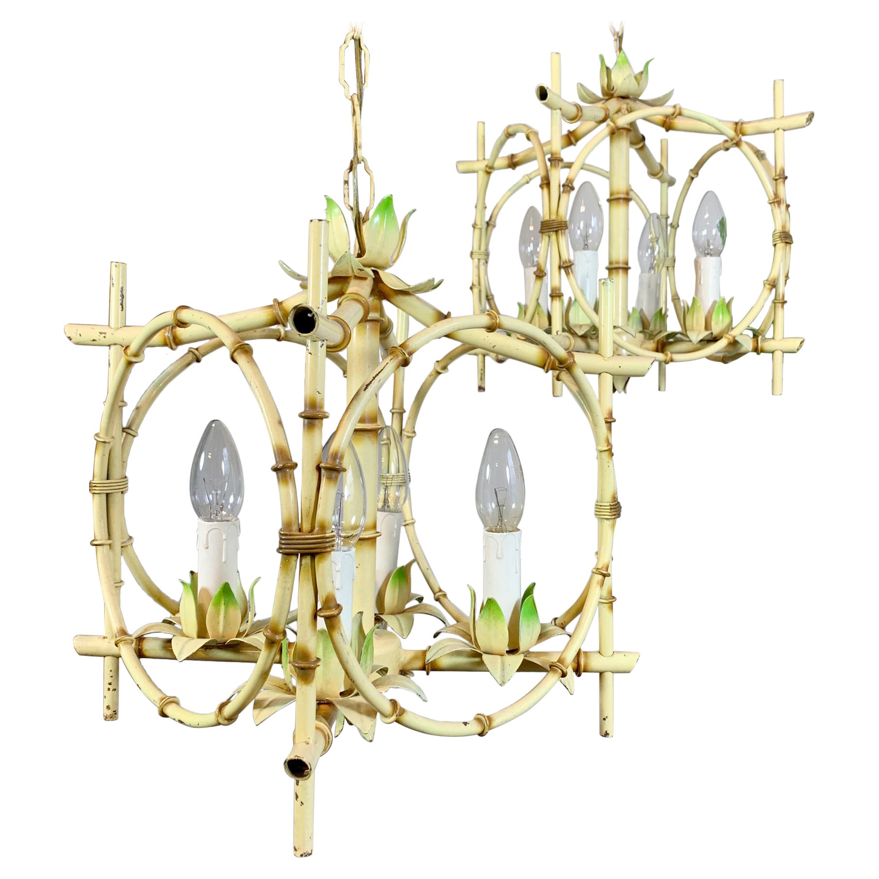 Paar Faux Bamboo Pagode Kronleuchter Italien 1950
s im Angebot