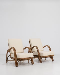 Pair Of Faux Bamboo Reclining Armchairs With Bouclé Upholstery