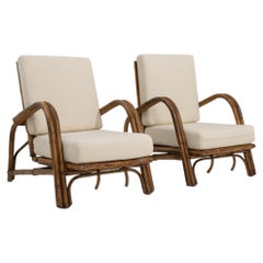 Pair Of Faux Bamboo Reclining Armchairs With Bouclé Upholstery