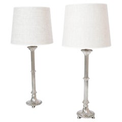 Pair of faux bamboo & rope silver plated lamps, 1960s