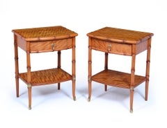 Pair of Faux Bamboo Satin Birch Bedside Tables
