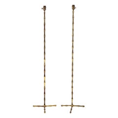 Pair of Faux Bamboo Solid Brass Floor Lamps in the Style of Adnet, France, 1960s Pair of Faux Bamboo Solid Brass Floor Lamps in the Style of Adnet, France, 1960s