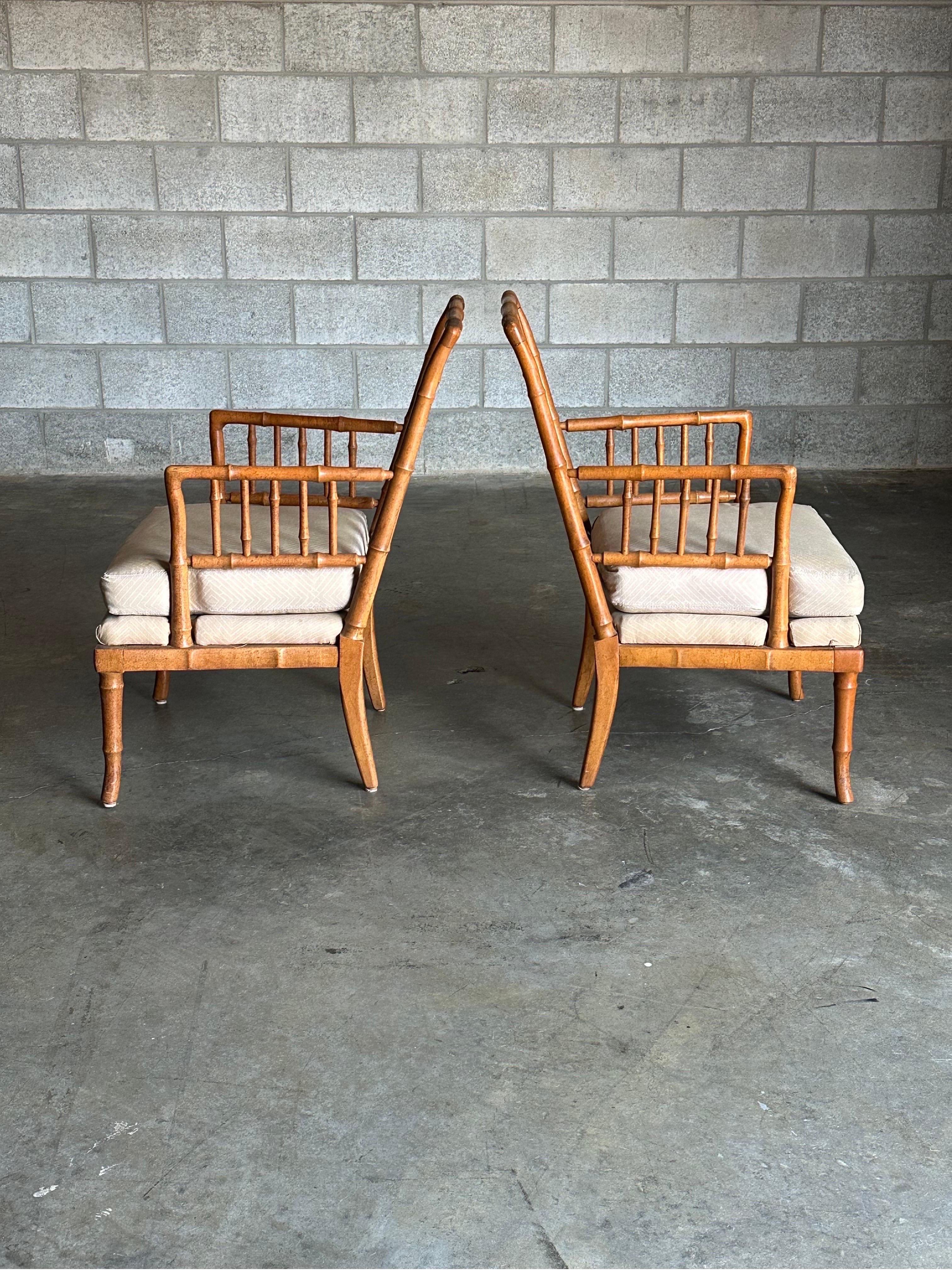 Pair of Faux Bamboo Spindle Armchairs In Good Condition In St.Petersburg, FL