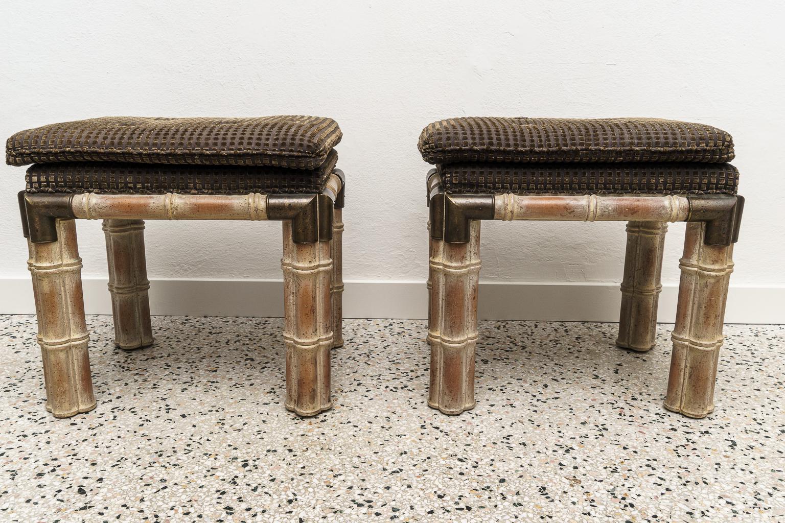American Pair of Faux Bamboo Stools For Sale