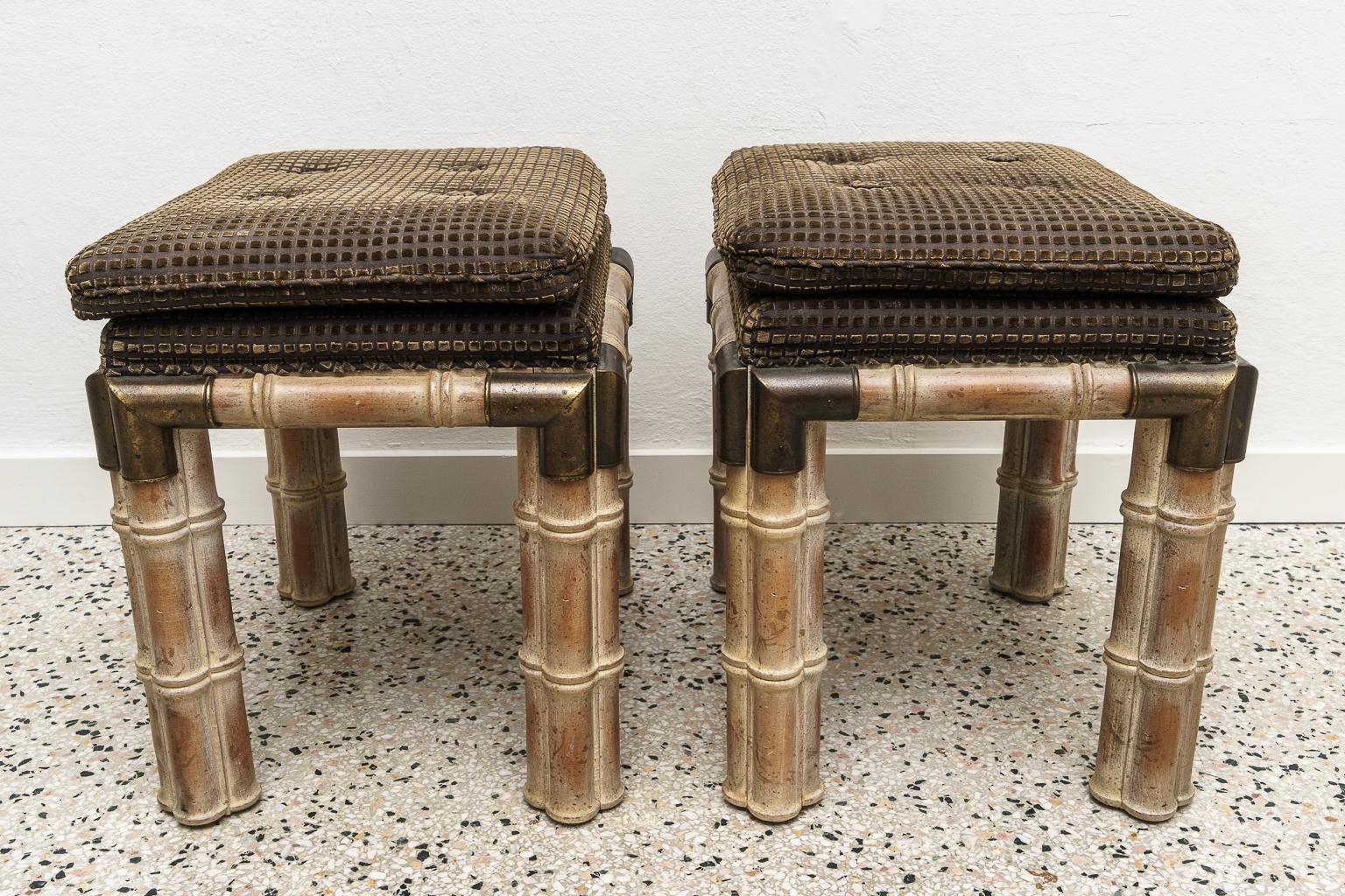 Hand-Crafted Pair of Faux Bamboo Stools For Sale