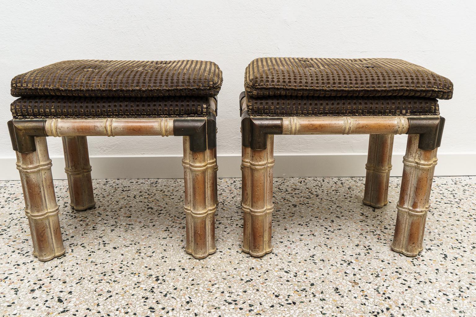 Pair of Faux Bamboo Stools In Good Condition For Sale In West Palm Beach, FL