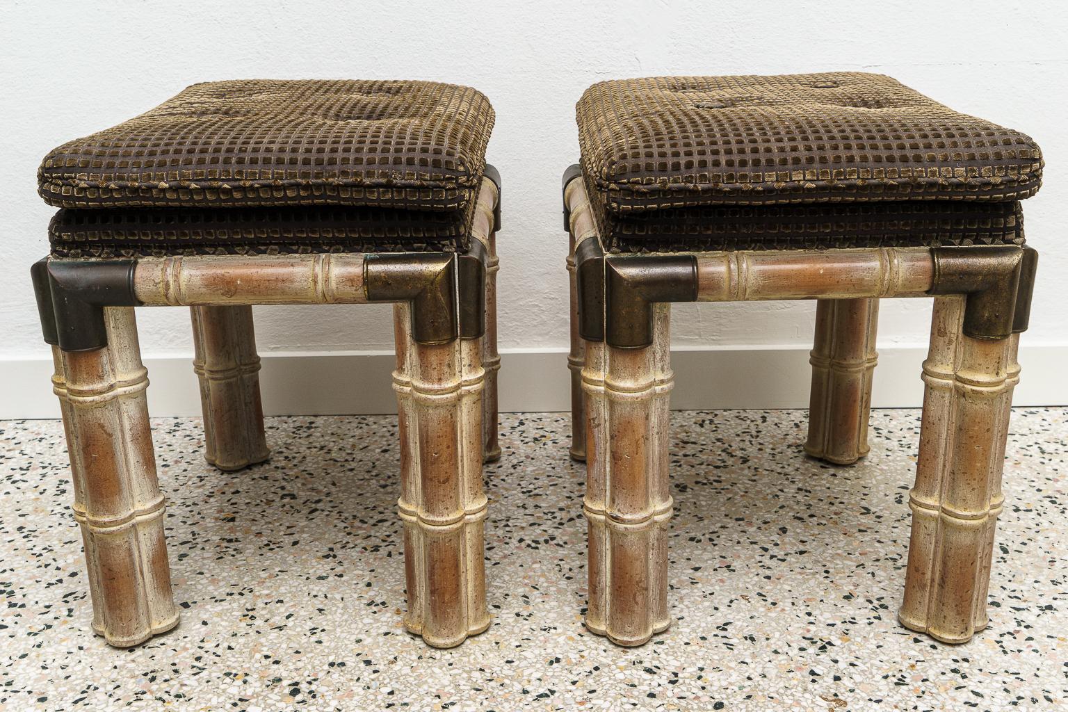 Pair of Faux Bamboo Stools In Good Condition For Sale In West Palm Beach, FL