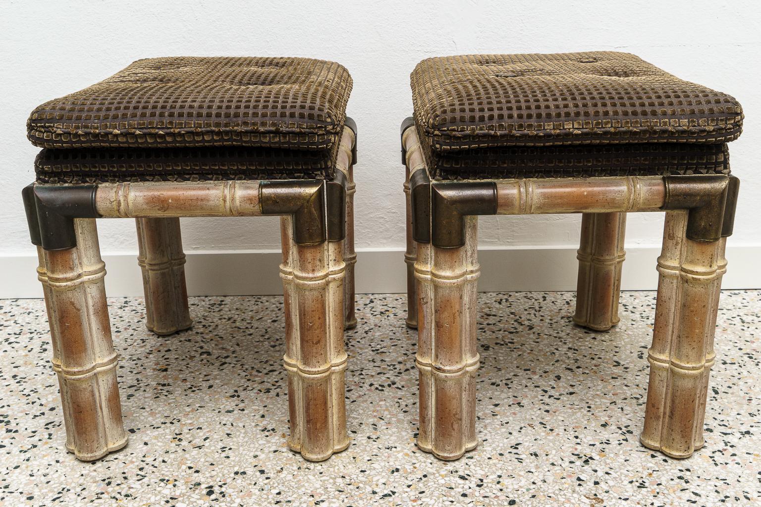 Pair of Faux Bamboo Benches In Good Condition For Sale In West Palm Beach, FL
