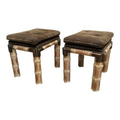 Vintage Pair of Faux Bamboo Stools