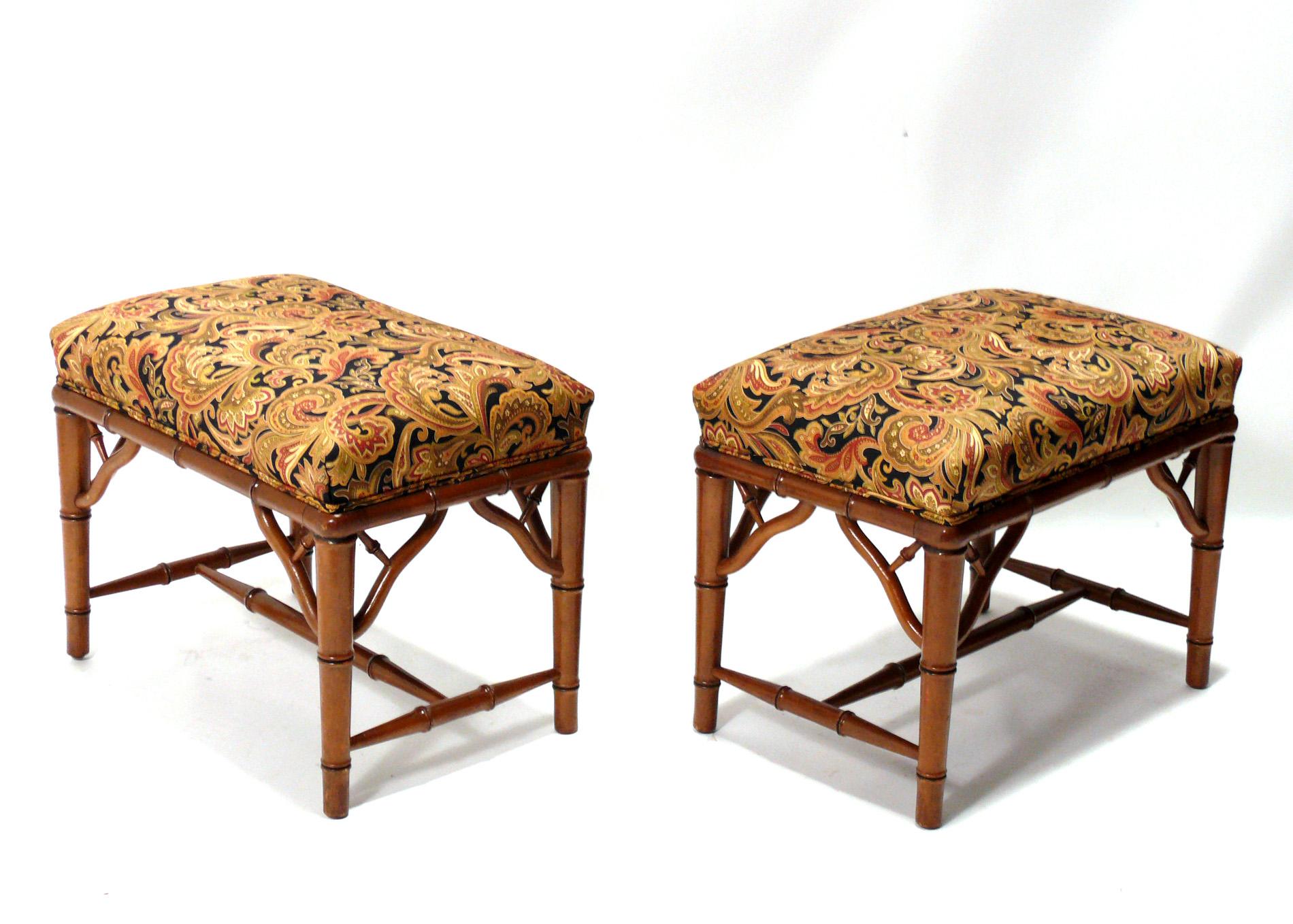 Hollywood Regency Pair of Faux Bamboo Stools or Benches For Sale