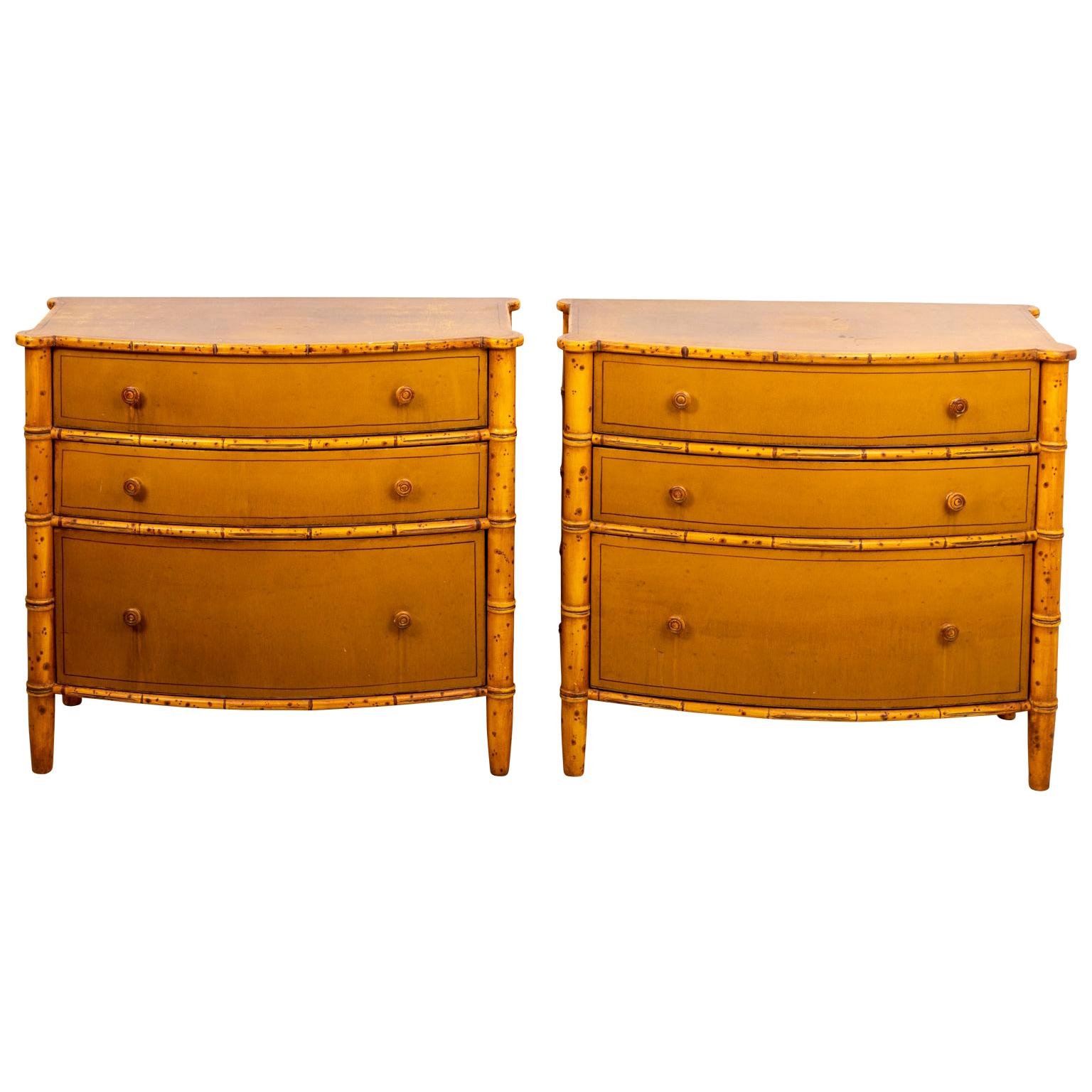 Pair of Faux Bamboo Three Drawer Chest by David Easton