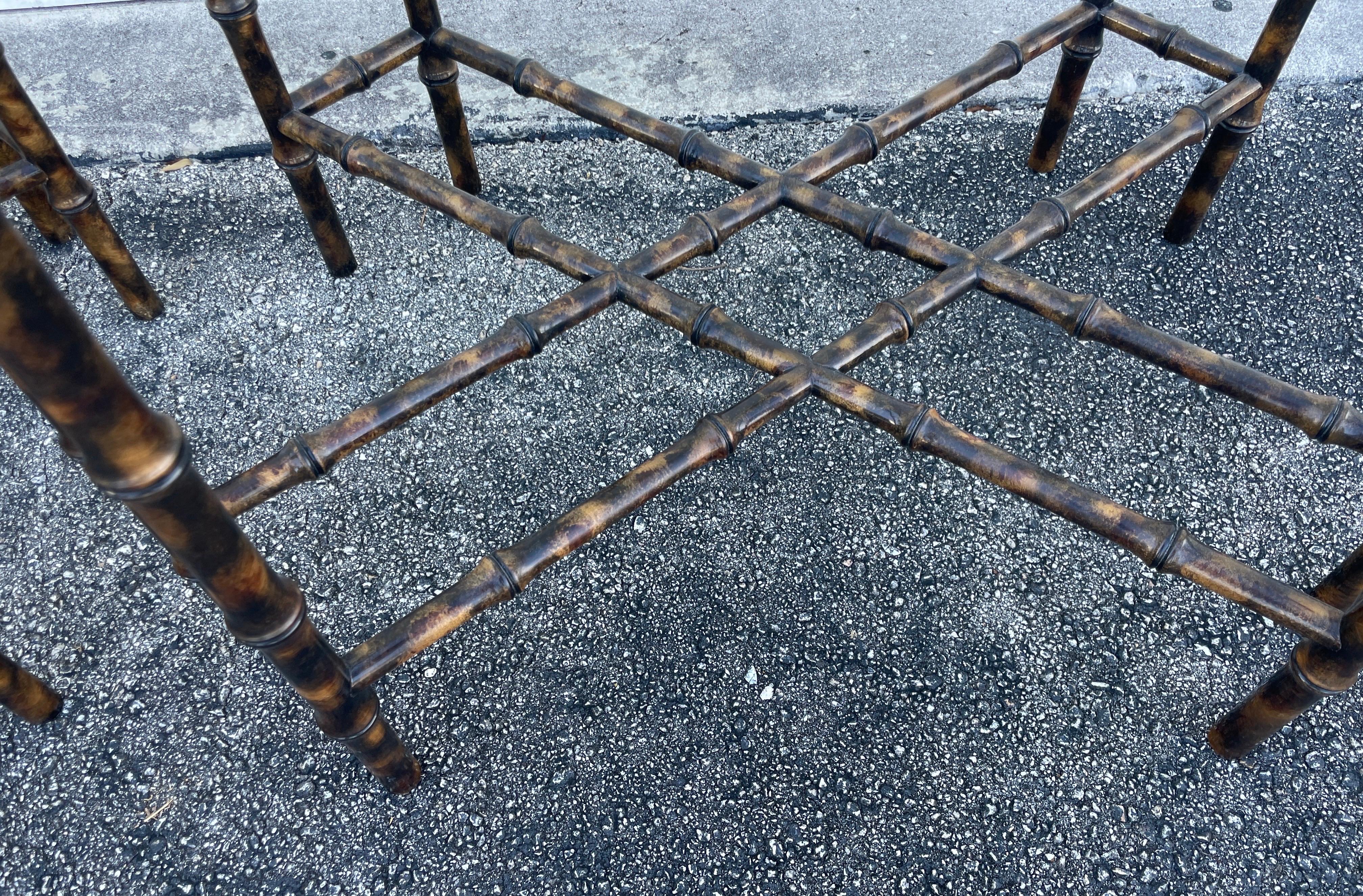 Pair of Faux Bamboo Tortoise Finish Side Tables with Glass Tops In Good Condition For Sale In West Palm Beach, FL