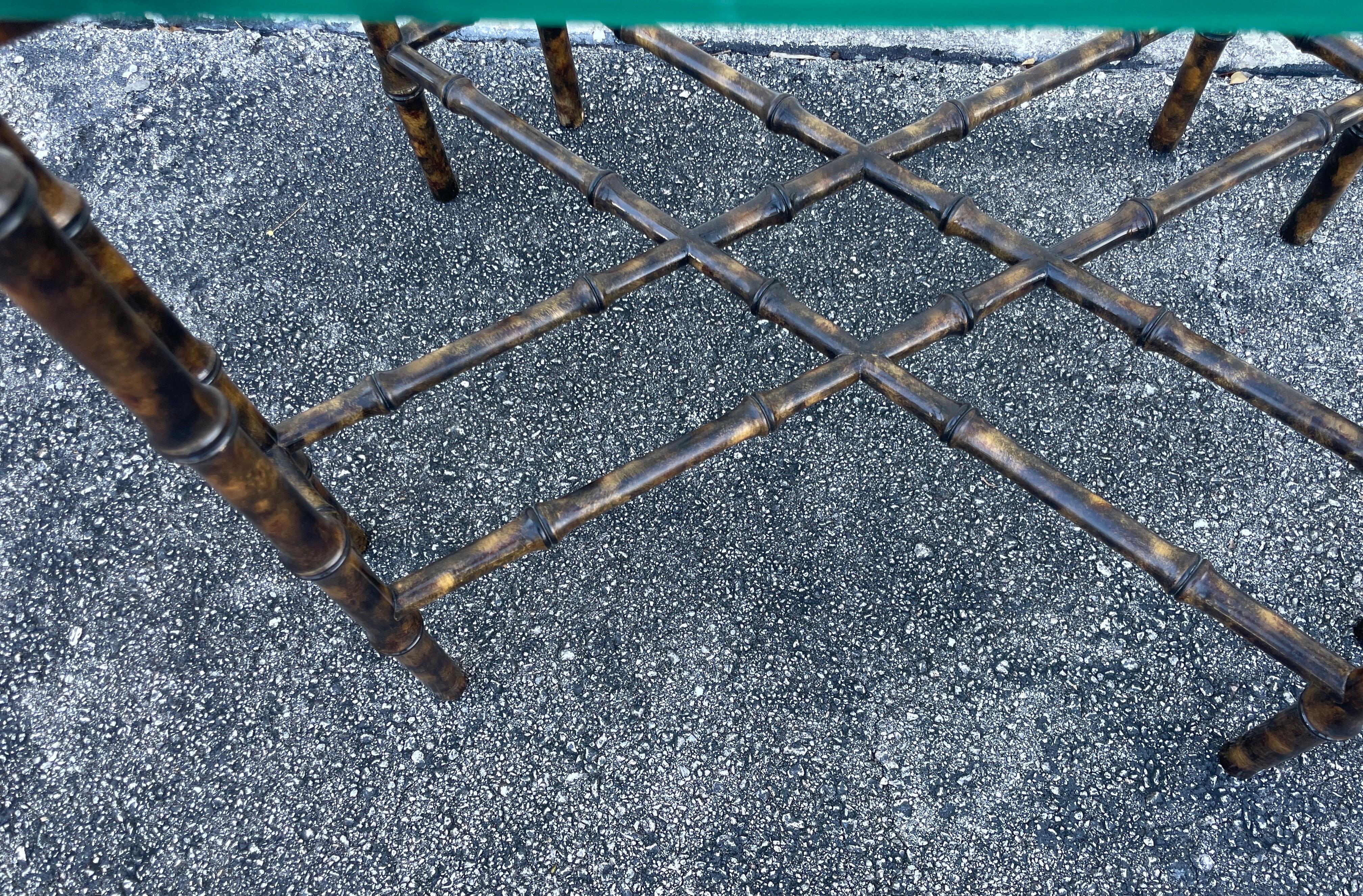 Pair of Faux Bamboo Tortoise Finish Side Tables with Glass Tops For Sale 1