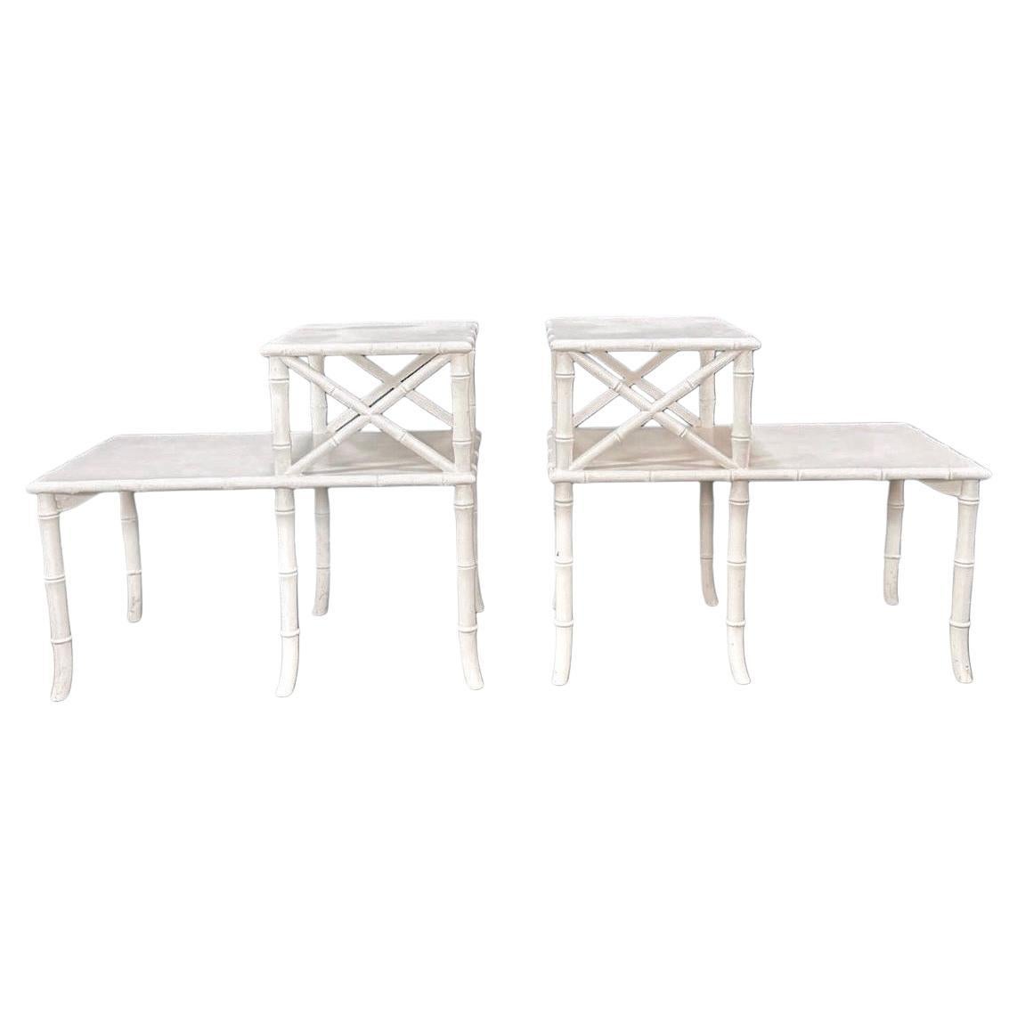 Pair Of Faux-Bamboo Two Tier Side Tables In The Hollywood Regency Style