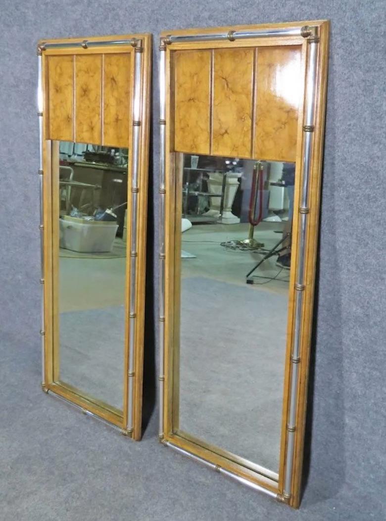 20th Century Pair of Faux Bamboo Wall Mirrors For Sale
