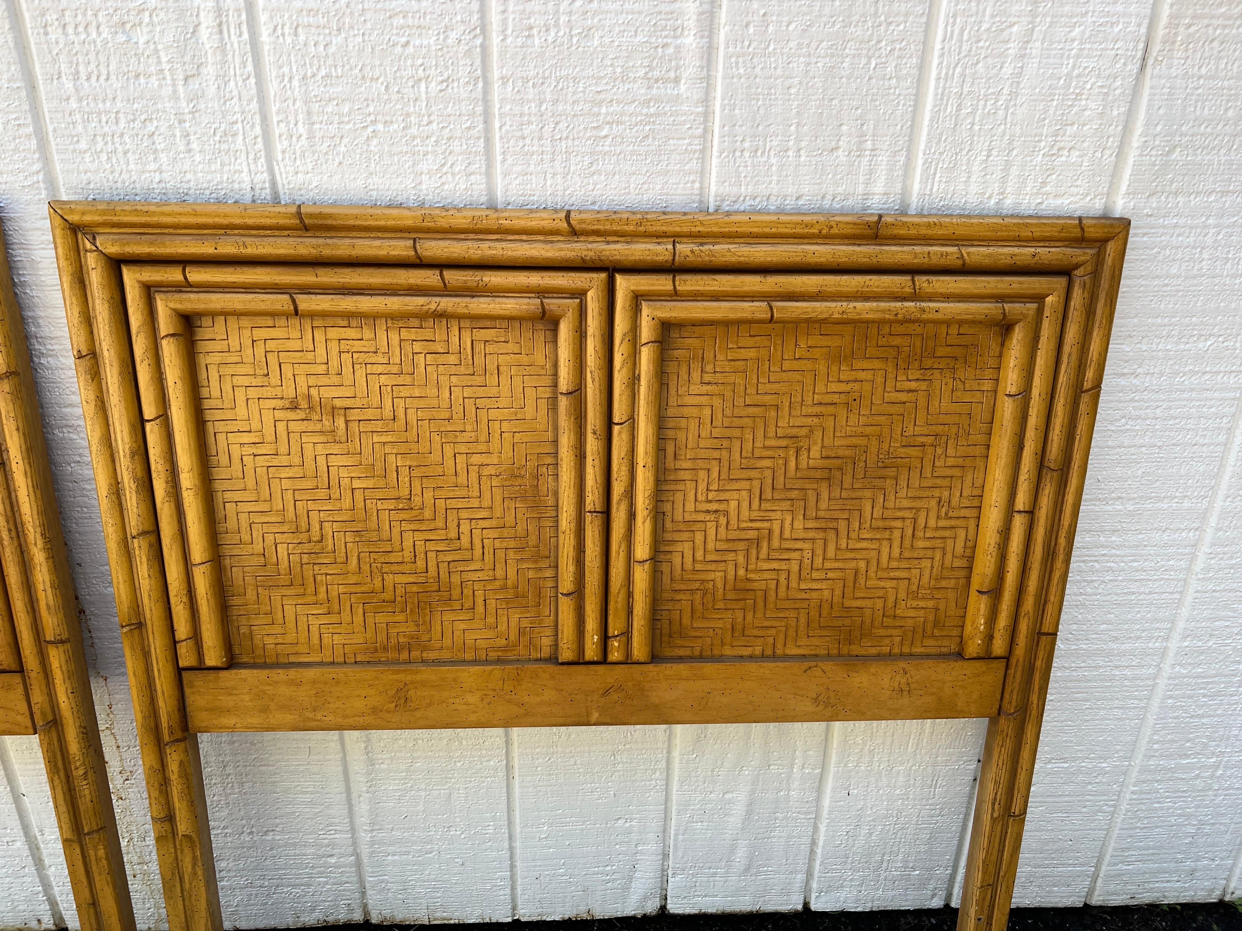 Pair of Faux Bamboo Wooden Twin Headboards  In Good Condition For Sale In Redding, CT