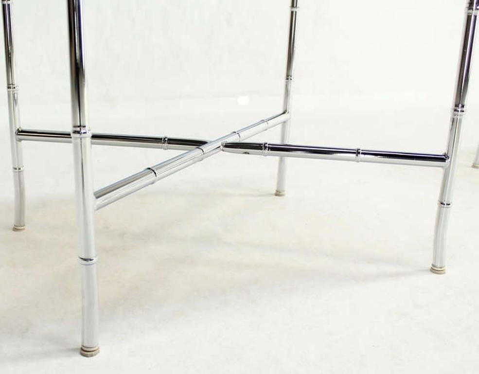 American Pair of Faux Bamboo X Shape Bases  Chrome and Smoked Glass End Tables MINT! For Sale