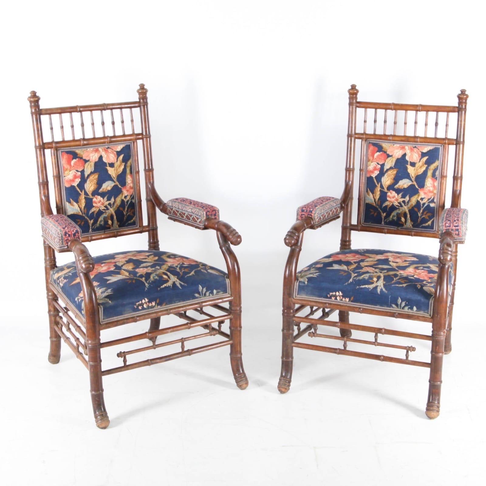 Pair of faux bamboo XIX th century armchairs  For Sale 5