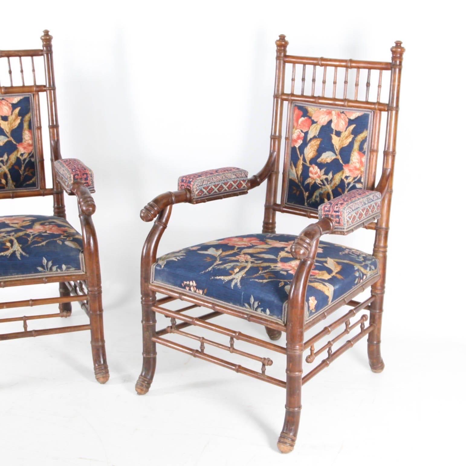 Pair of faux bamboo XIX th century armchairs  For Sale 6