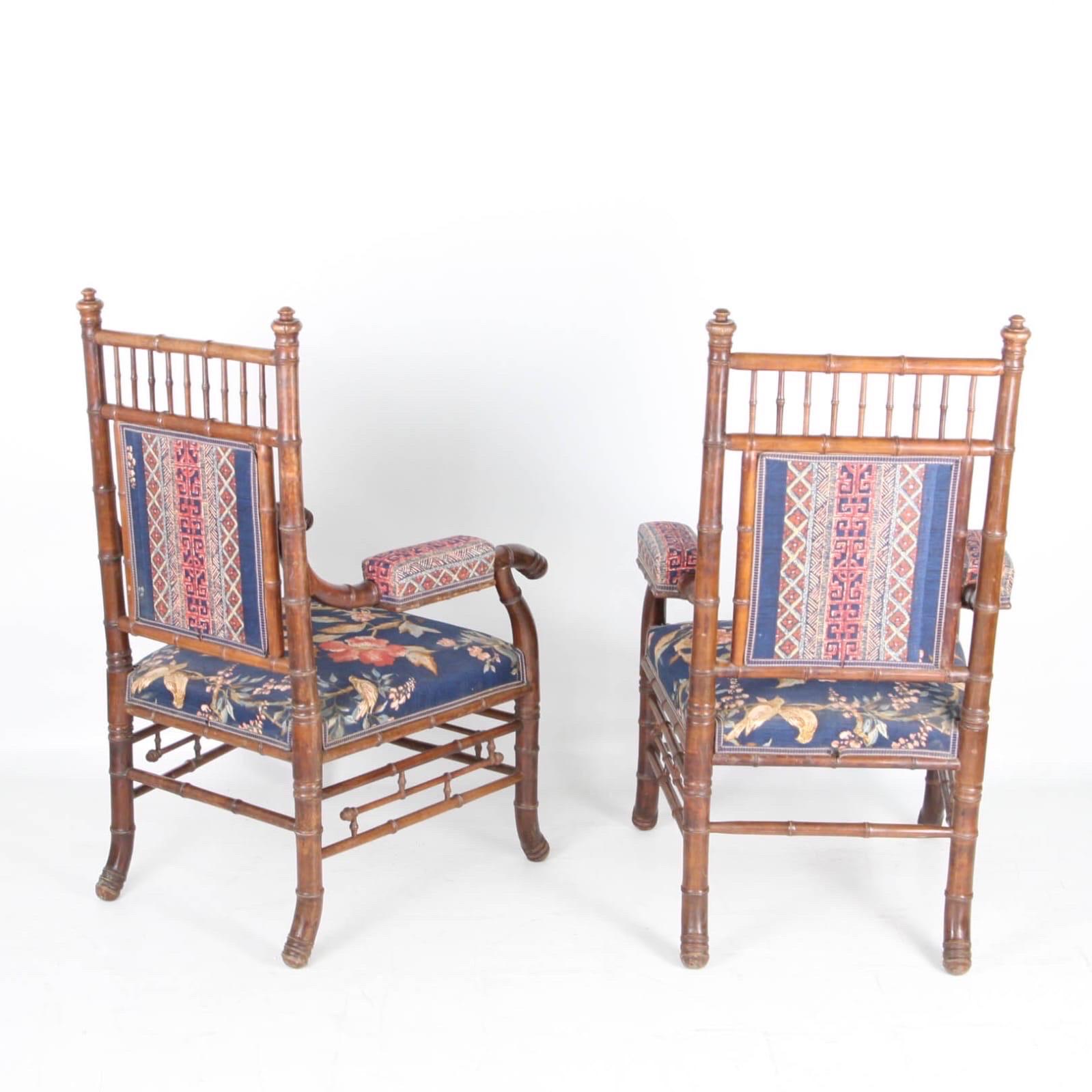 Pair of faux bamboo XIX th century armchairs  For Sale 7